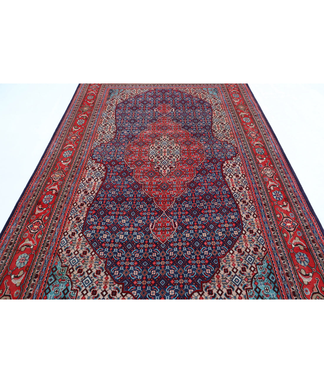 Hand Knotted Persian Bijar Wool Rug - 6'7'' x 10'7'' 6'7'' x 10'7'' (198 X 318) / Blue / Red