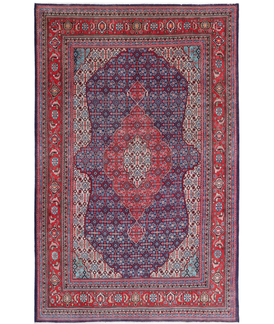 Hand Knotted Persian Bijar Wool Rug - 6&#39;7&#39;&#39; x 10&#39;7&#39;&#39; 6&#39;7&#39;&#39; x 10&#39;7&#39;&#39; (198 X 318) / Blue / Red
