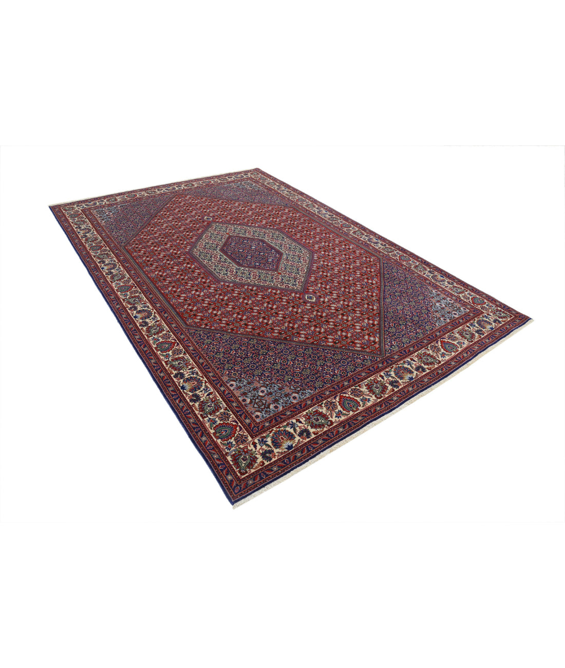 Hand Knotted Persian Bijar Wool Rug - 6'8'' x 9'11'' 6'8'' x 9'11'' (200 X 298) / Red / Ivory