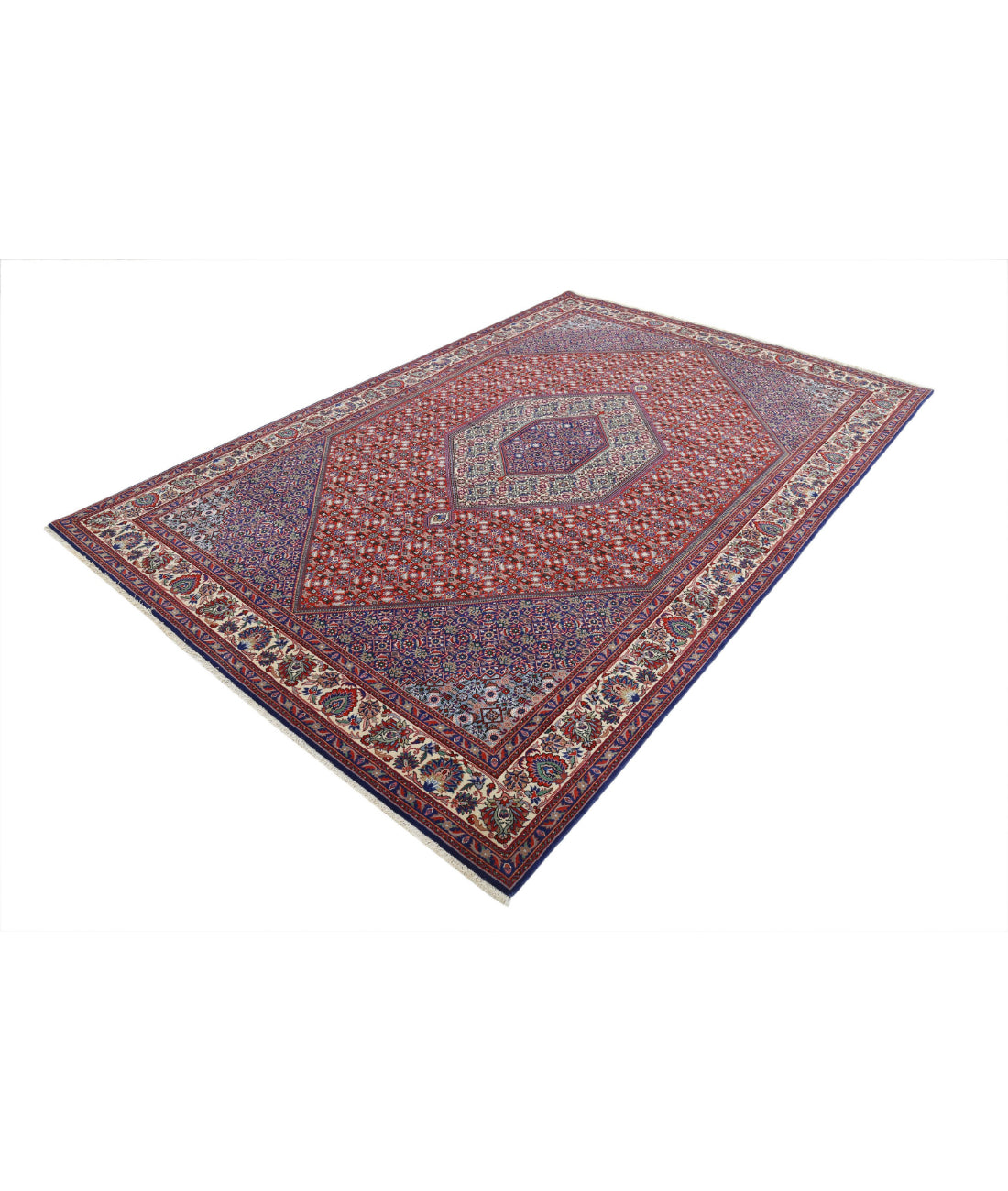 Hand Knotted Persian Bijar Wool Rug - 6'8'' x 9'11'' 6'8'' x 9'11'' (200 X 298) / Red / Ivory