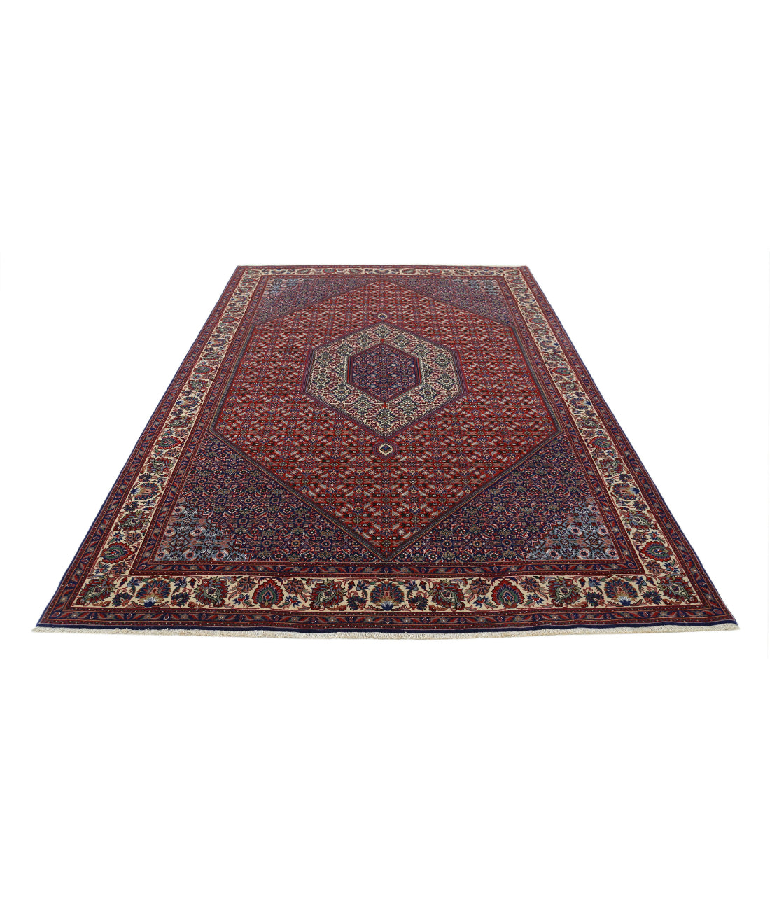 Hand Knotted Persian Bijar Wool Rug - 6'8'' x 9'11'' 6'8'' x 9'11'' (200 X 298) / Red / Ivory