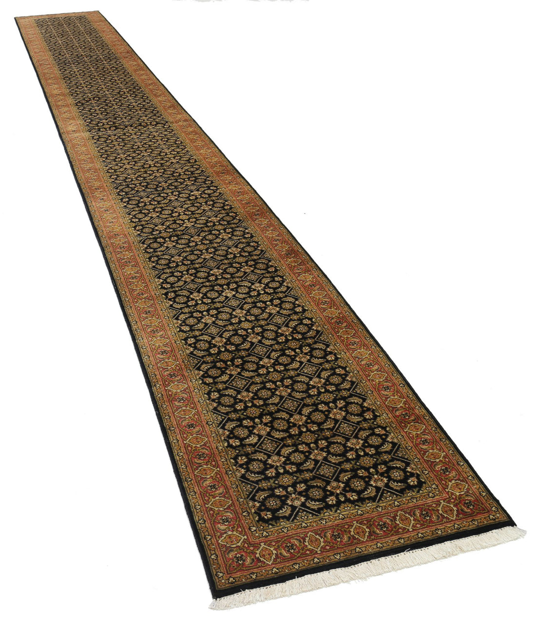 Hand Knotted Heritage Bijar Wool Rug - 2'6'' x 19'4'' 2'6'' x 19'4'' (243 X 340) / Black / Rust