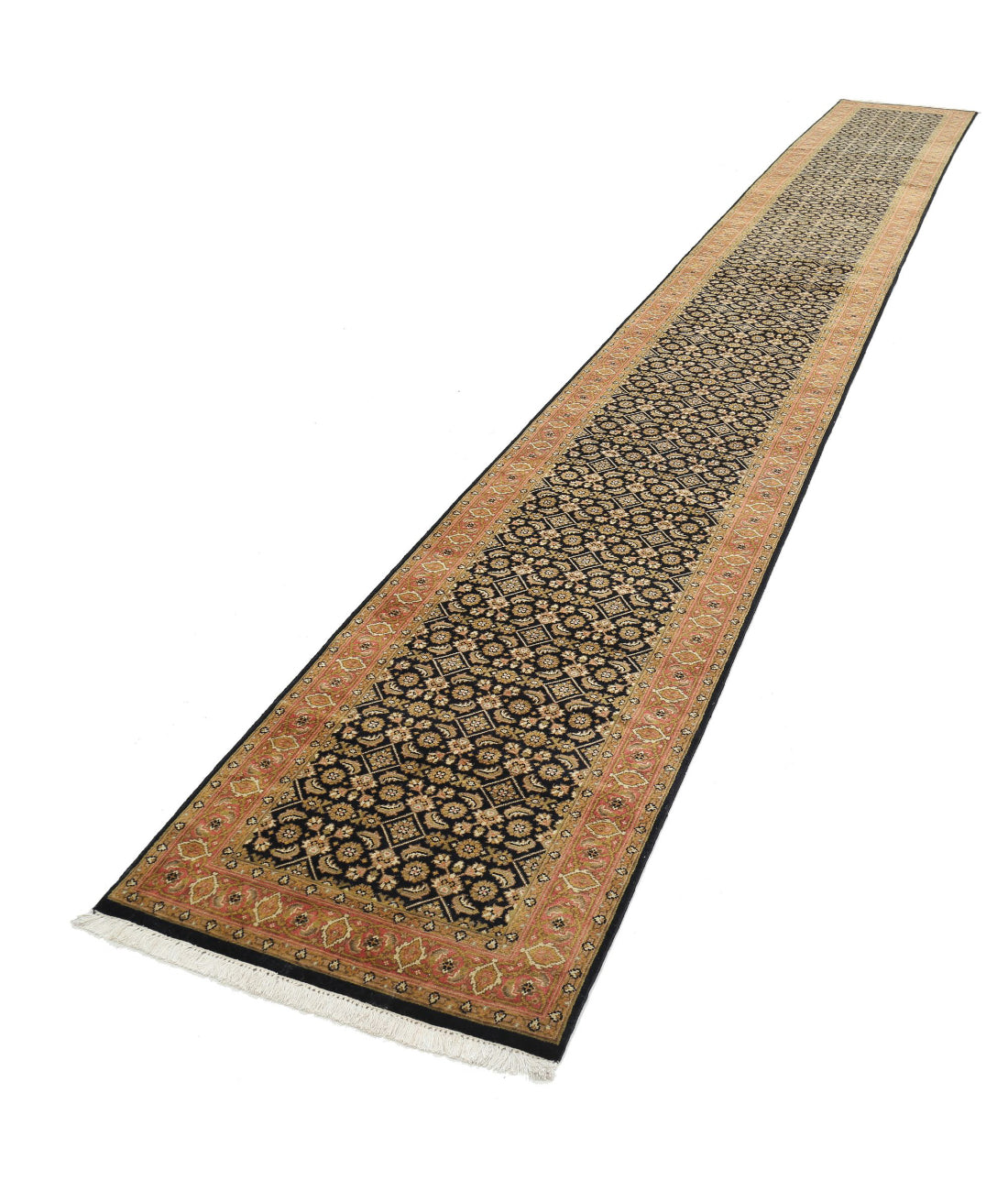 Hand Knotted Heritage Bijar Wool Rug - 2'6'' x 19'4'' 2'6'' x 19'4'' (243 X 340) / Black / Rust