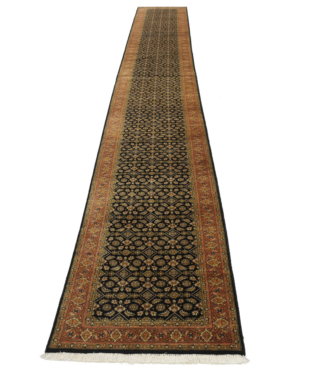 Hand Knotted Heritage Bijar Wool Rug - 2'6'' x 19'4'' 2'6'' x 19'4'' (243 X 340) / Black / Rust