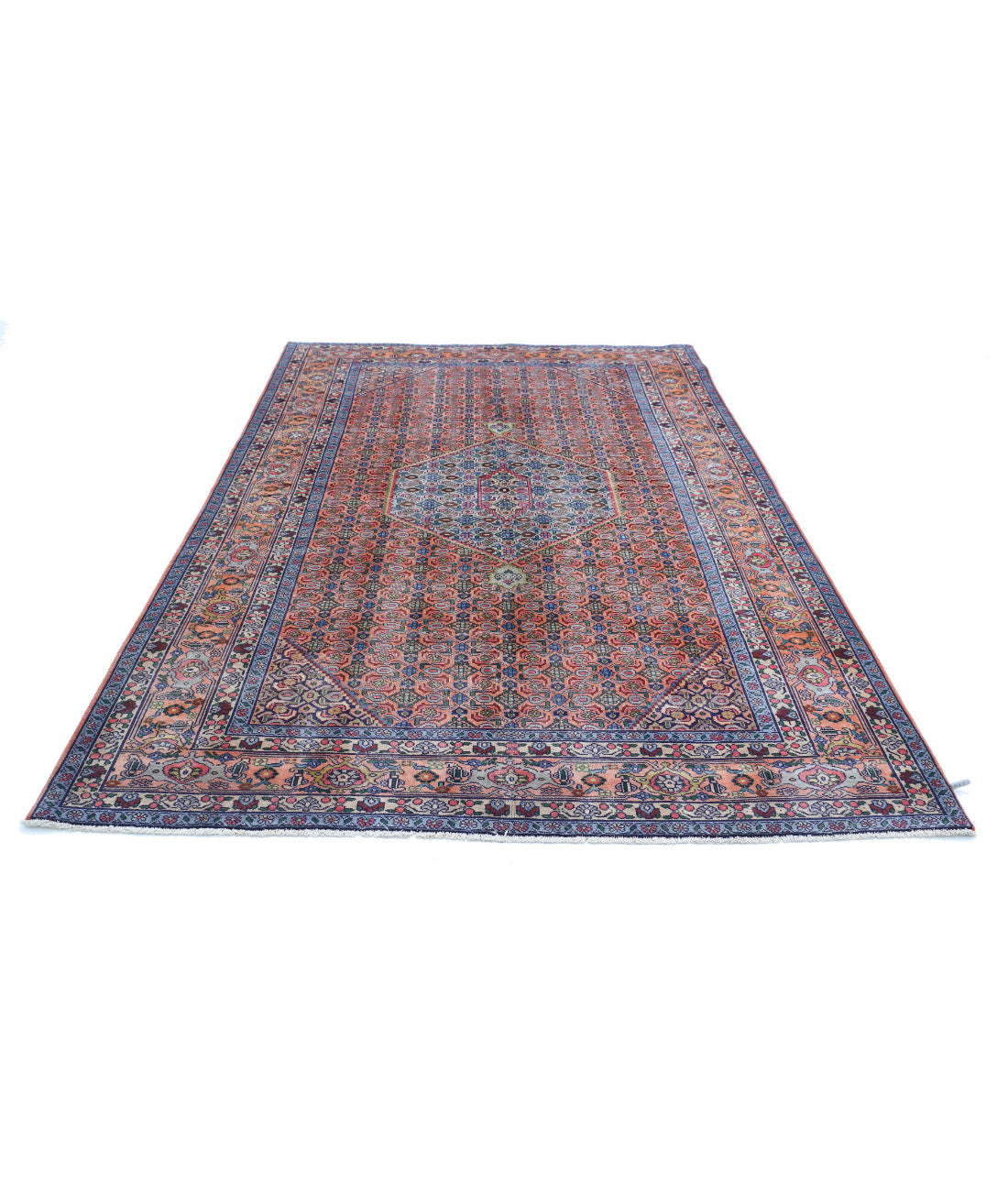 Hand Knotted Persian Bijar Wool Rug - 6'1'' x 9'3'' 6'1'' x 9'3'' (183 X 278) / Peach / Blue