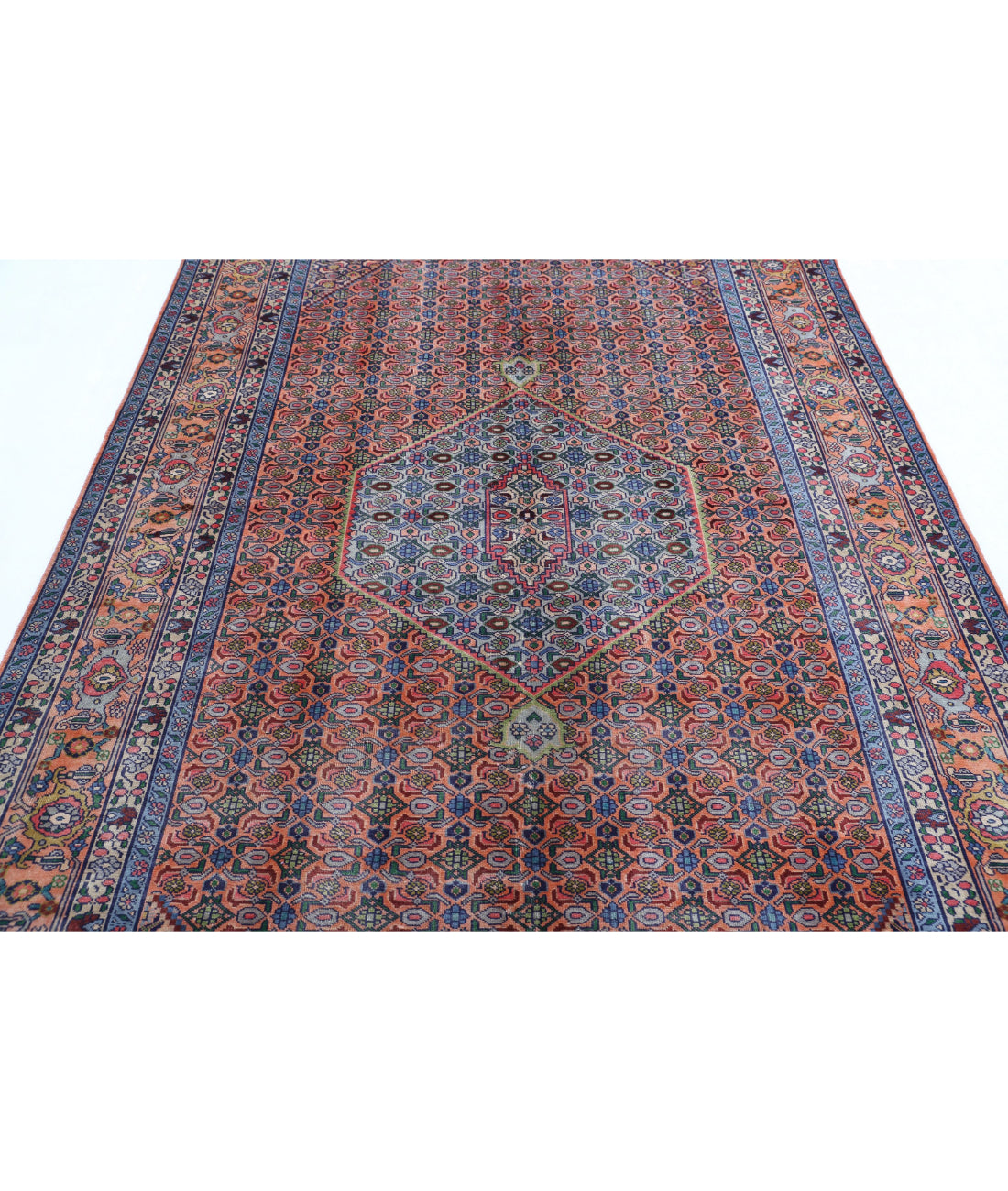 Hand Knotted Persian Bijar Wool Rug - 6'1'' x 9'3'' 6'1'' x 9'3'' (183 X 278) / Peach / Blue