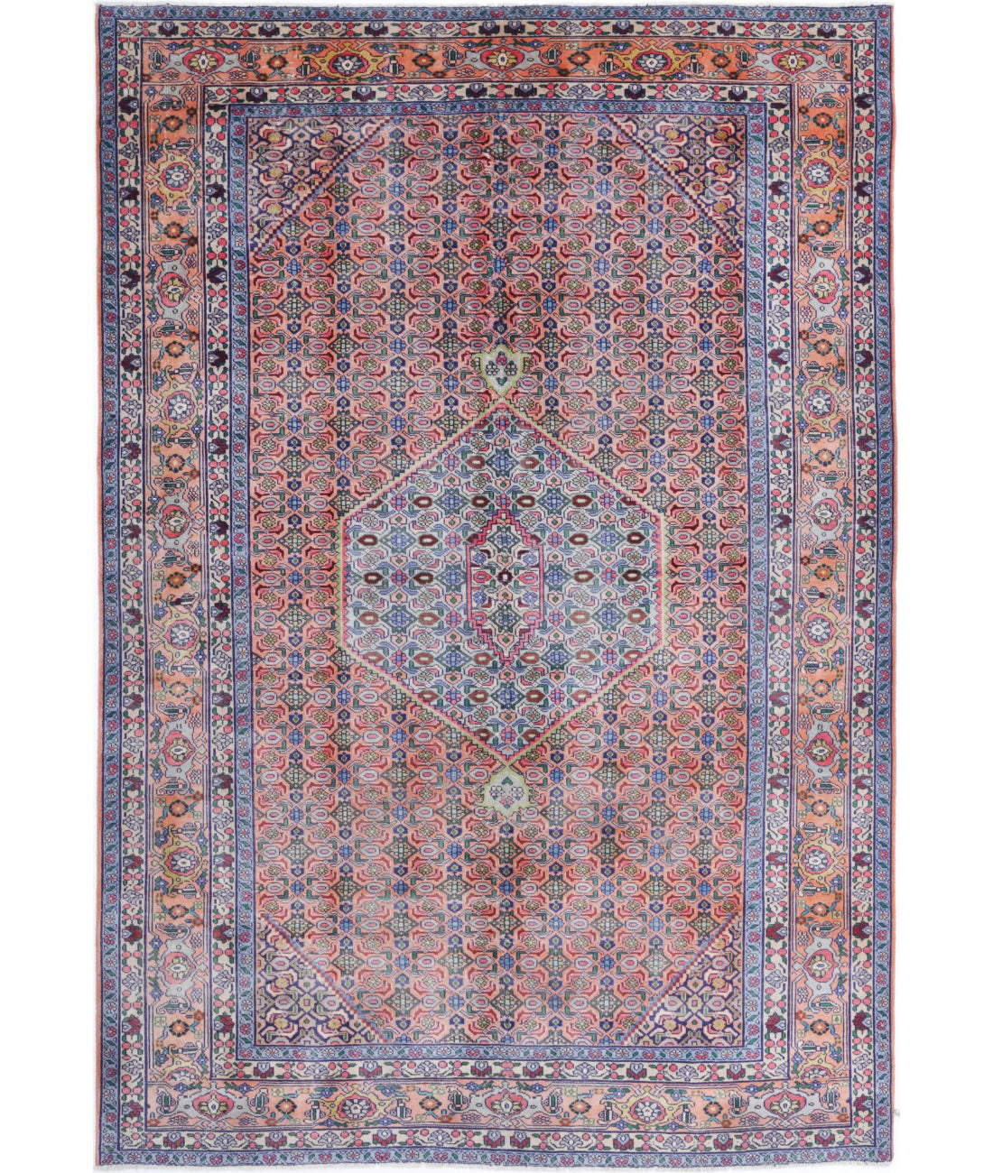 Hand Knotted Persian Bijar Wool Rug - 6'1'' x 9'3'' 6'1'' x 9'3'' (183 X 278) / Peach / Blue