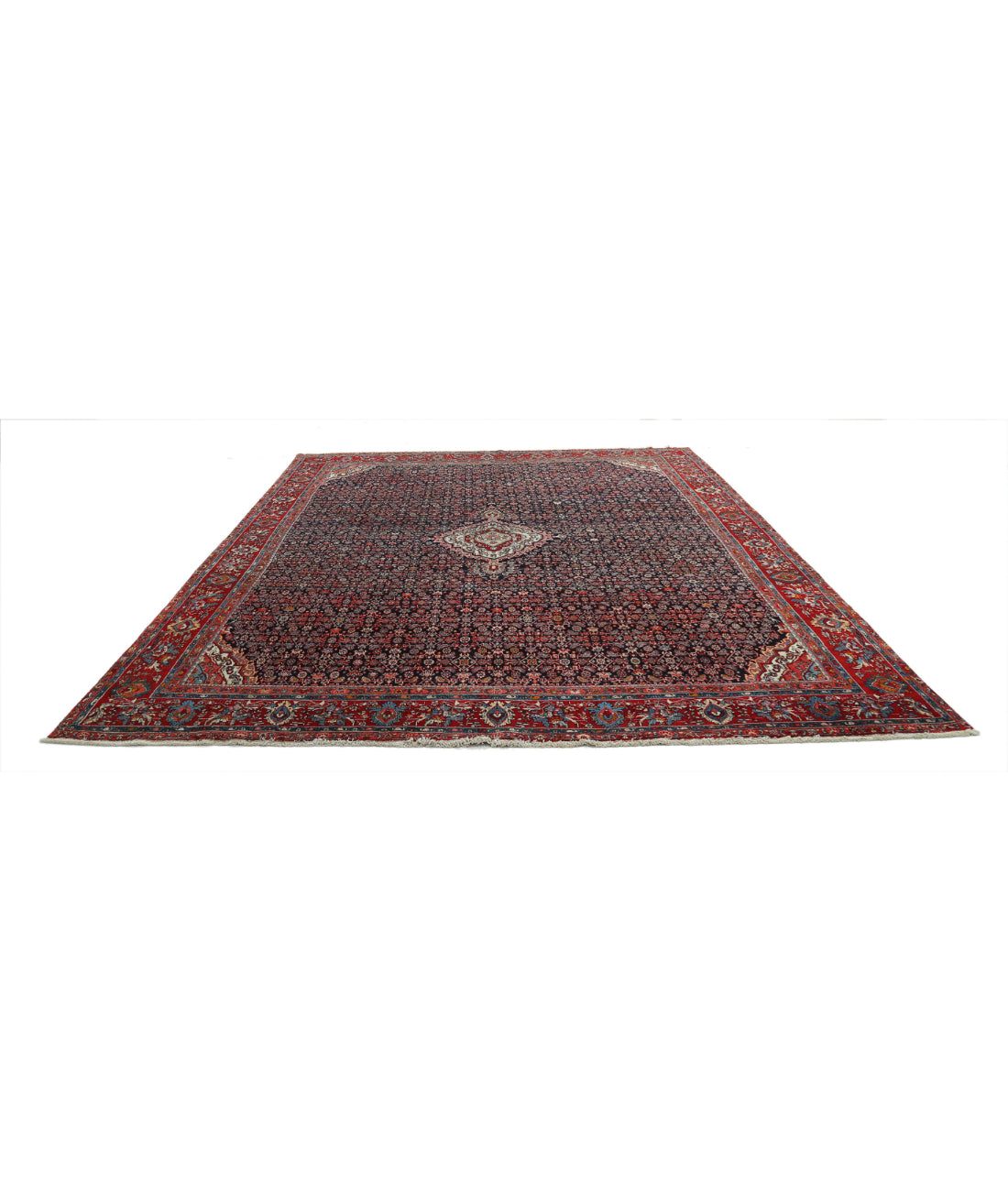 Hand Knotted Antique Persian Bijar Wool Rug - 10'0'' x 12'4'' 10'0'' x 12'4'' (300 X 370) / Blue / Red