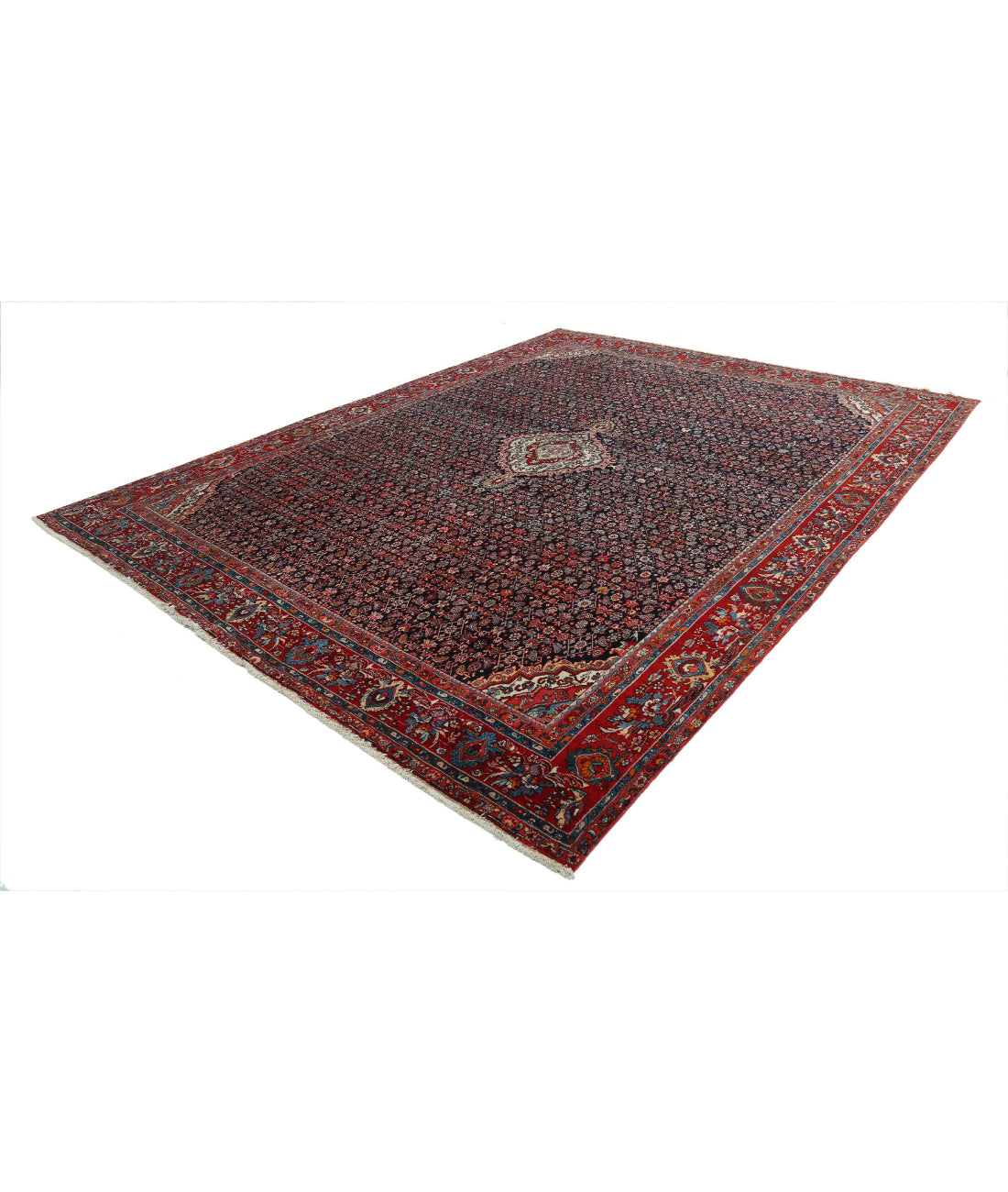 Hand Knotted Antique Persian Bijar Wool Rug - 10'0'' x 12'4'' 10'0'' x 12'4'' (300 X 370) / Blue / Red