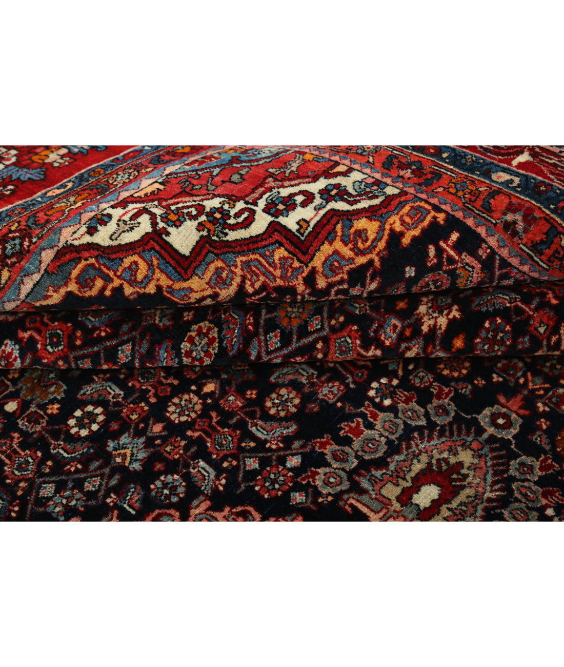 Hand Knotted Antique Persian Bijar Wool Rug - 10'0'' x 12'4'' 10'0'' x 12'4'' (300 X 370) / Blue / Red