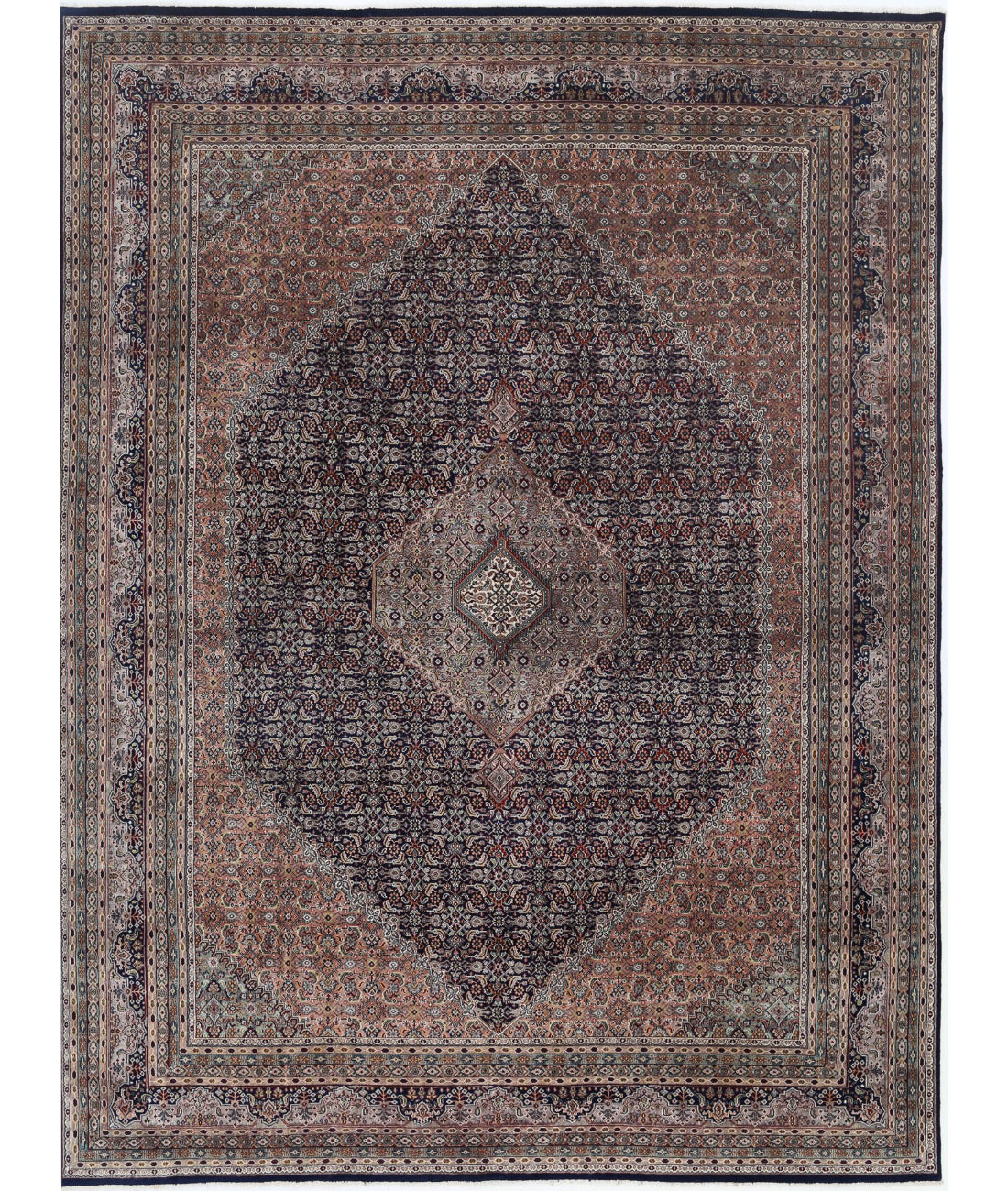 Hand Knotted Persian Bijar Wool Rug - 9'8'' x 12'10'' 9'8'' x 12'10'' (290 X 385) / Blue / Peach