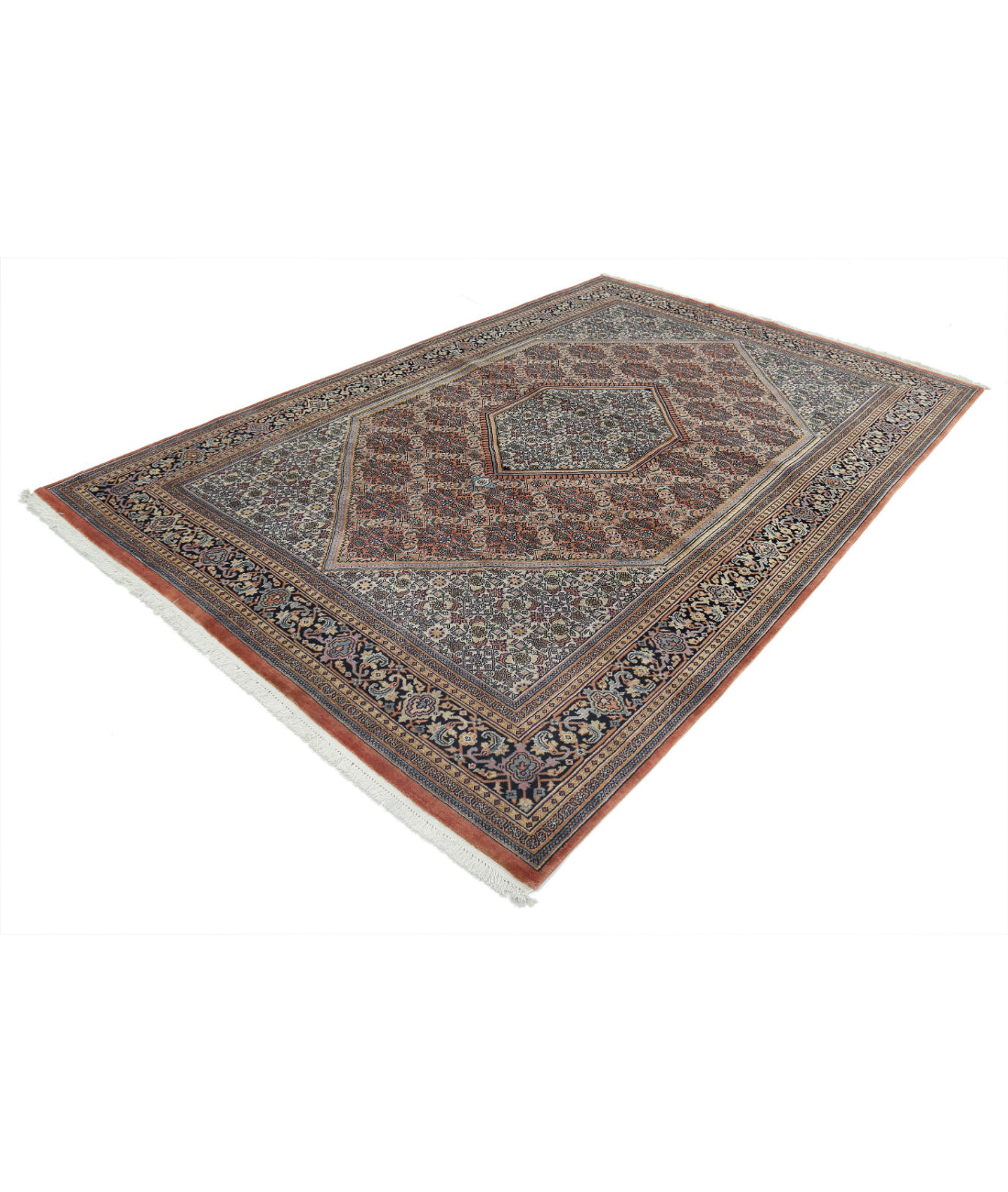 Hand Knotted Persian Bijar Wool Rug - 6'7'' x 9'11'' 6'7'' x 9'11'' (198 X 298) / Rust / Blue