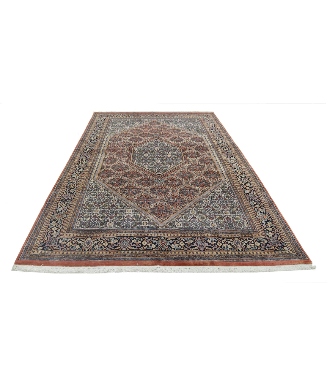Hand Knotted Persian Bijar Wool Rug - 6'7'' x 9'11'' 6'7'' x 9'11'' (198 X 298) / Rust / Blue