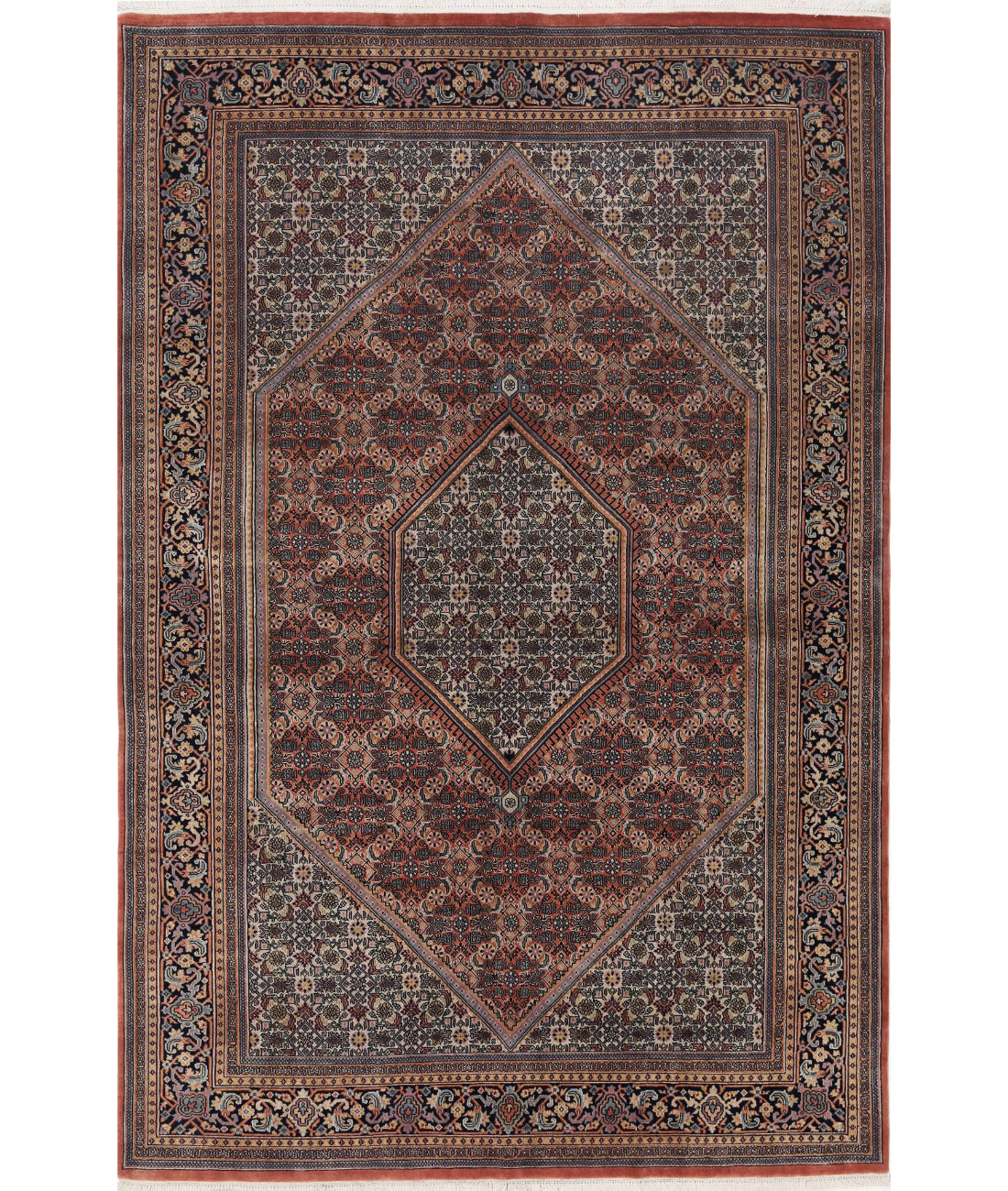 Hand Knotted Persian Bijar Wool Rug - 6'7'' x 9'11'' 6'7'' x 9'11'' (198 X 298) / Rust / Blue