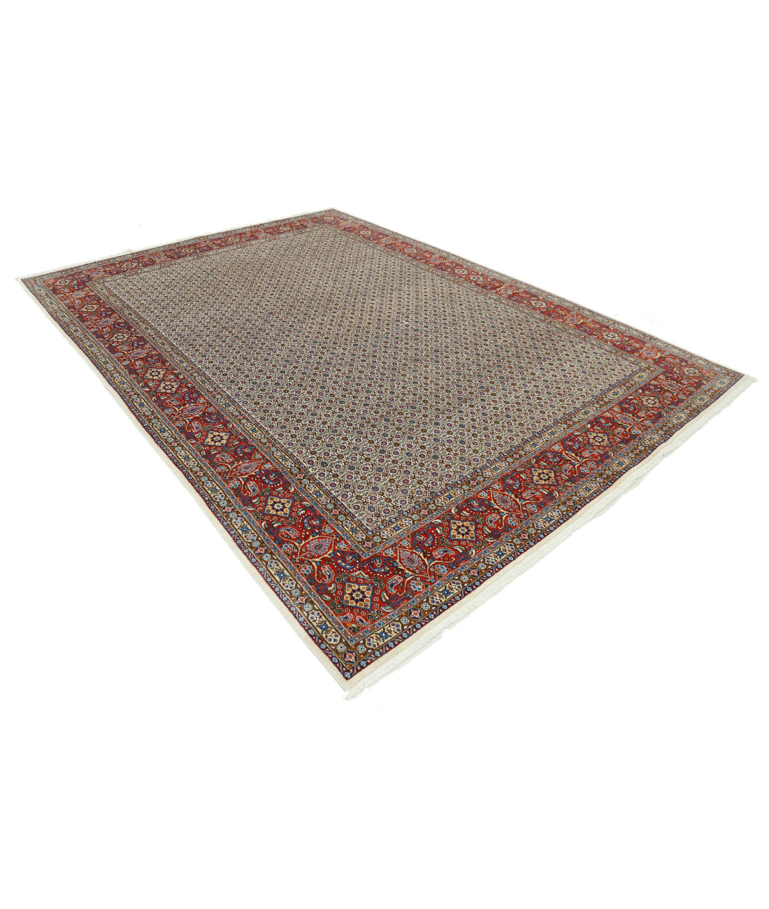 Hand Knotted Persian Bijar Wool Rug - 7'11'' x 11'0'' 7'11'' x 11'0'' (238 X 330) / Ivory / Red