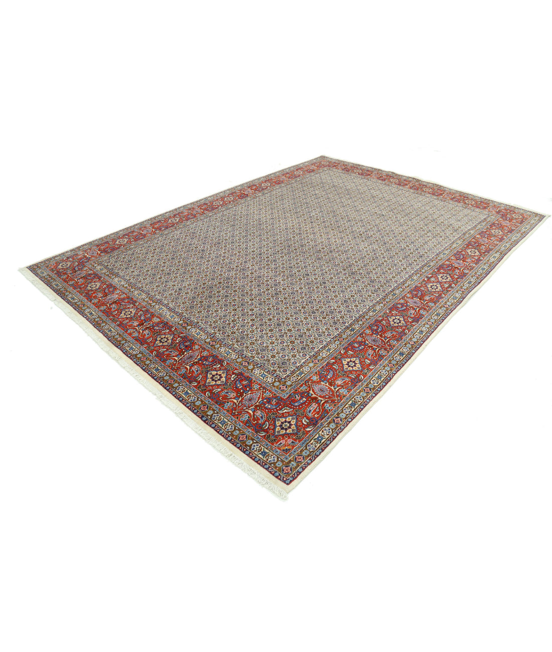Hand Knotted Persian Bijar Wool Rug - 7'11'' x 11'0'' 7'11'' x 11'0'' (238 X 330) / Ivory / Red