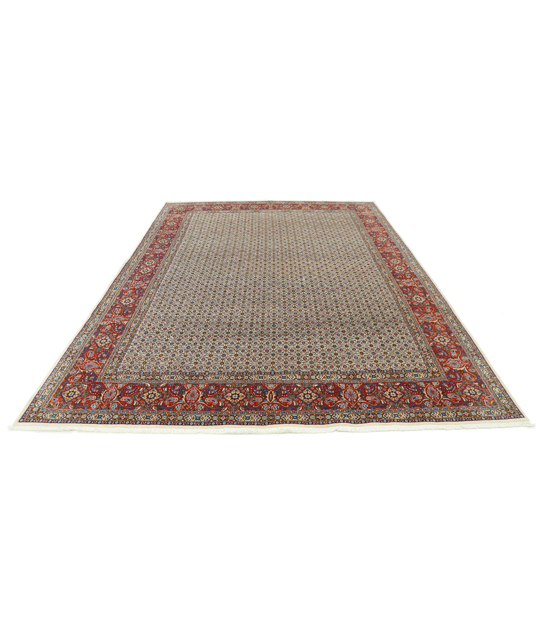Hand Knotted Persian Bijar Wool Rug - 7'11'' x 11'0'' 7'11'' x 11'0'' (238 X 330) / Ivory / Red