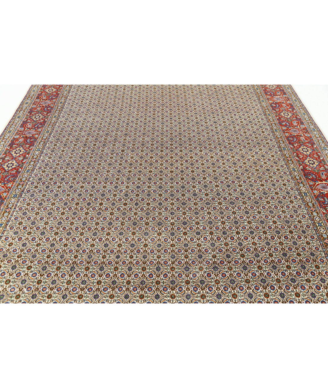 Hand Knotted Persian Bijar Wool Rug - 7'11'' x 11'0'' 7'11'' x 11'0'' (238 X 330) / Ivory / Red