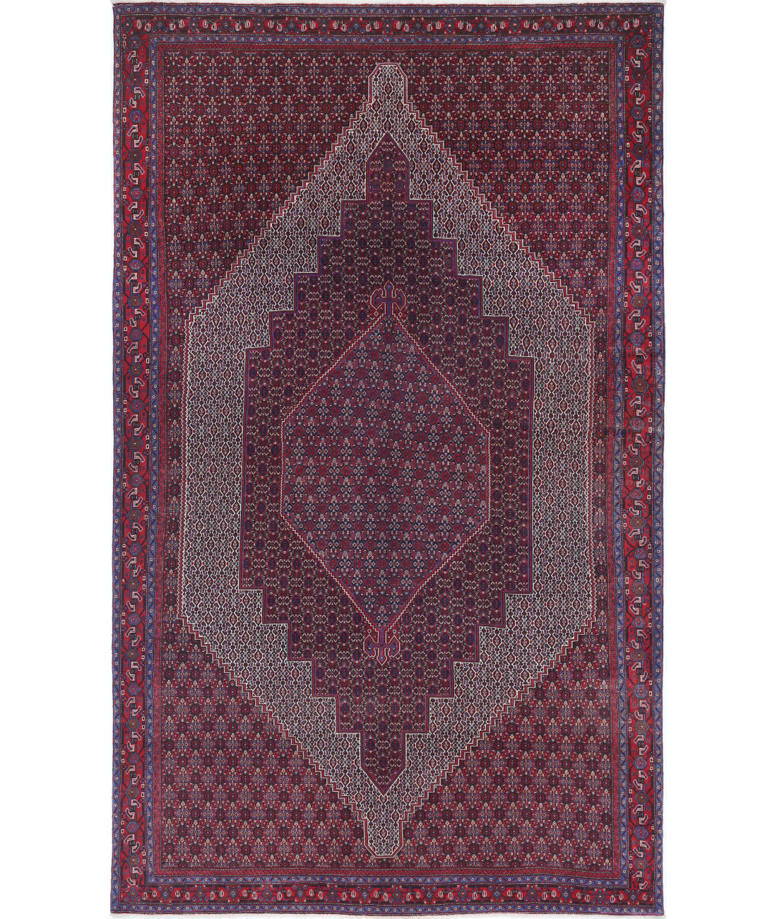 Hand Knotted Persian Bijar Wool Rug - 6&#39;8&#39;&#39; x 10&#39;11&#39;&#39; 6&#39;8&#39;&#39; x 10&#39;11&#39;&#39; (200 X 328) / Blue / Red