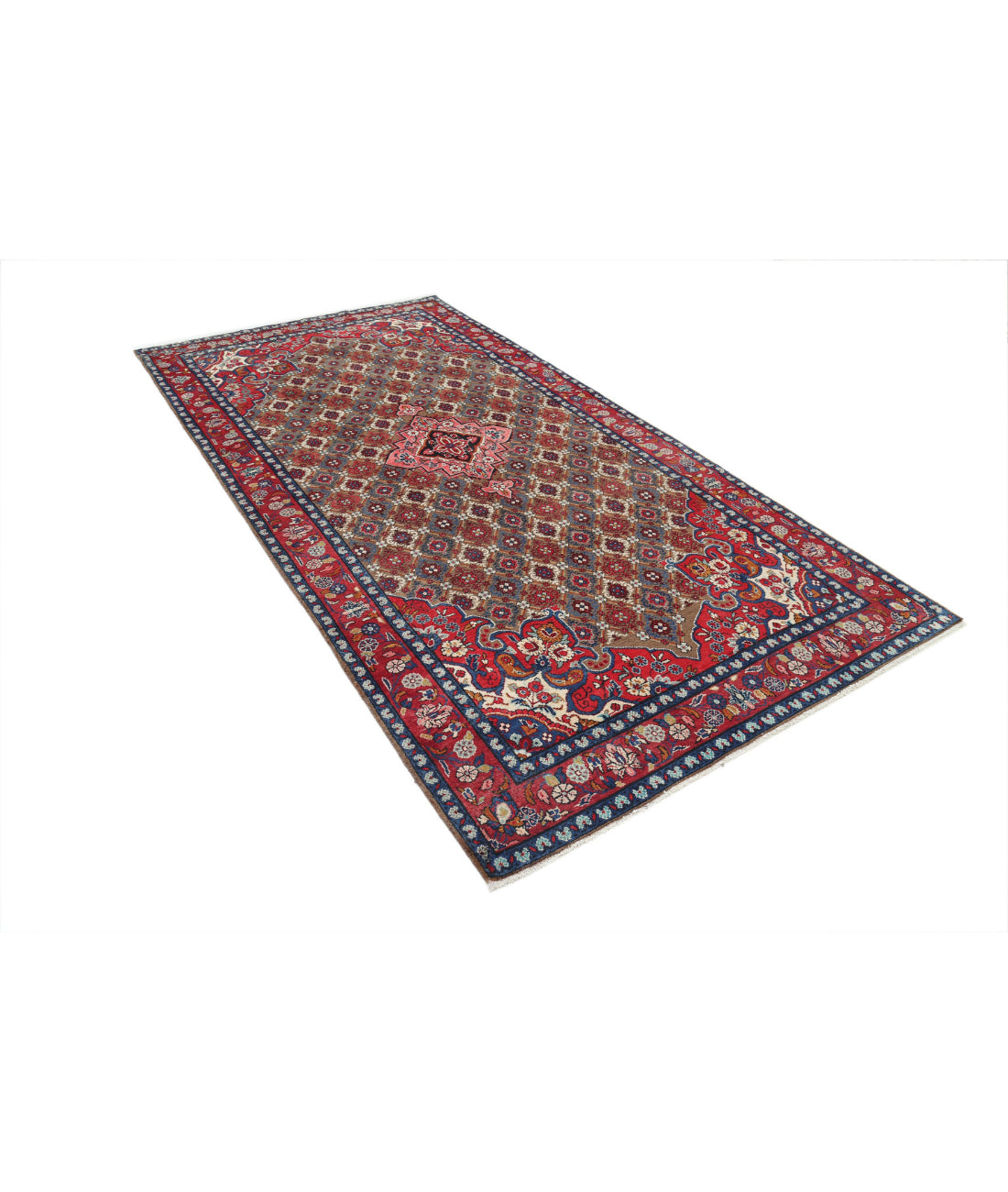 Hand Knotted Persian Bijar Wool Rug - 5'1'' x 10'2'' 5'1'' x 10'2'' (153 X 305) / Taupe / Red