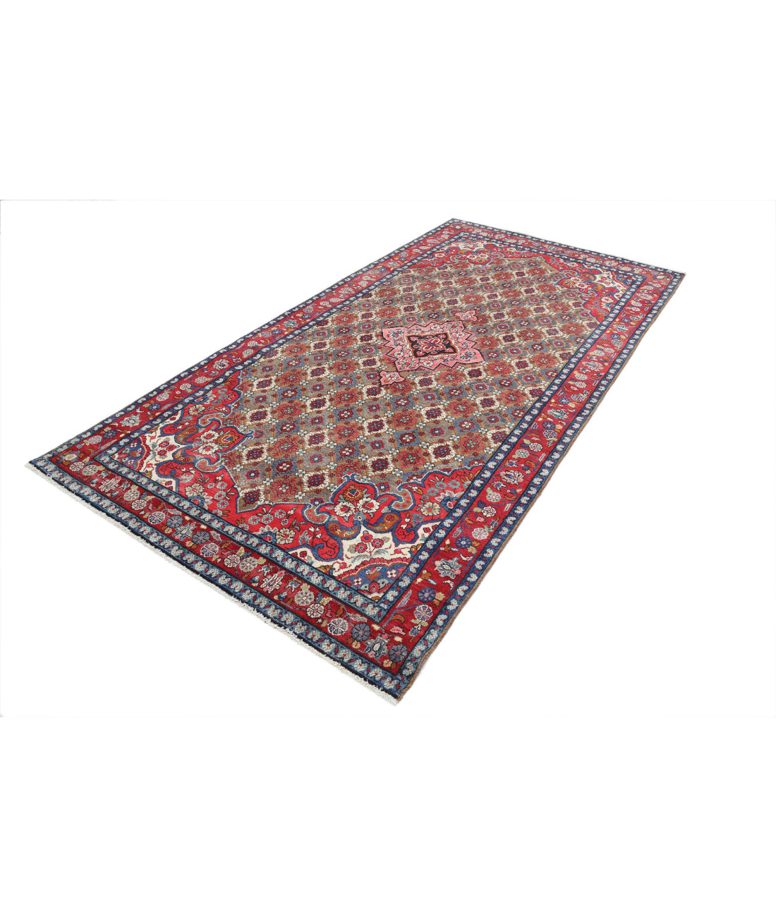 Hand Knotted Persian Bijar Wool Rug - 5'1'' x 10'2'' 5'1'' x 10'2'' (153 X 305) / Taupe / Red