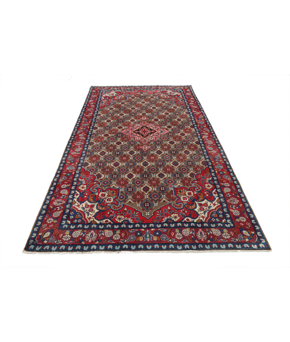 Hand Knotted Persian Bijar Wool Rug - 5'1'' x 10'2'' 5'1'' x 10'2'' (153 X 305) / Taupe / Red