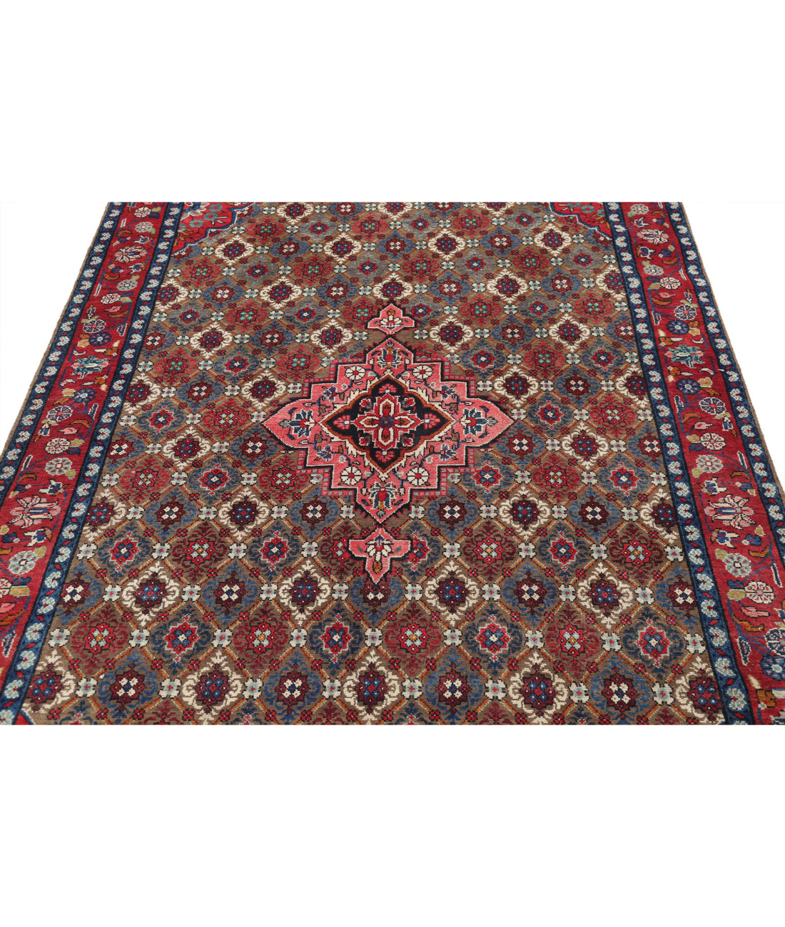 Hand Knotted Persian Bijar Wool Rug - 5'1'' x 10'2'' 5'1'' x 10'2'' (153 X 305) / Taupe / Red