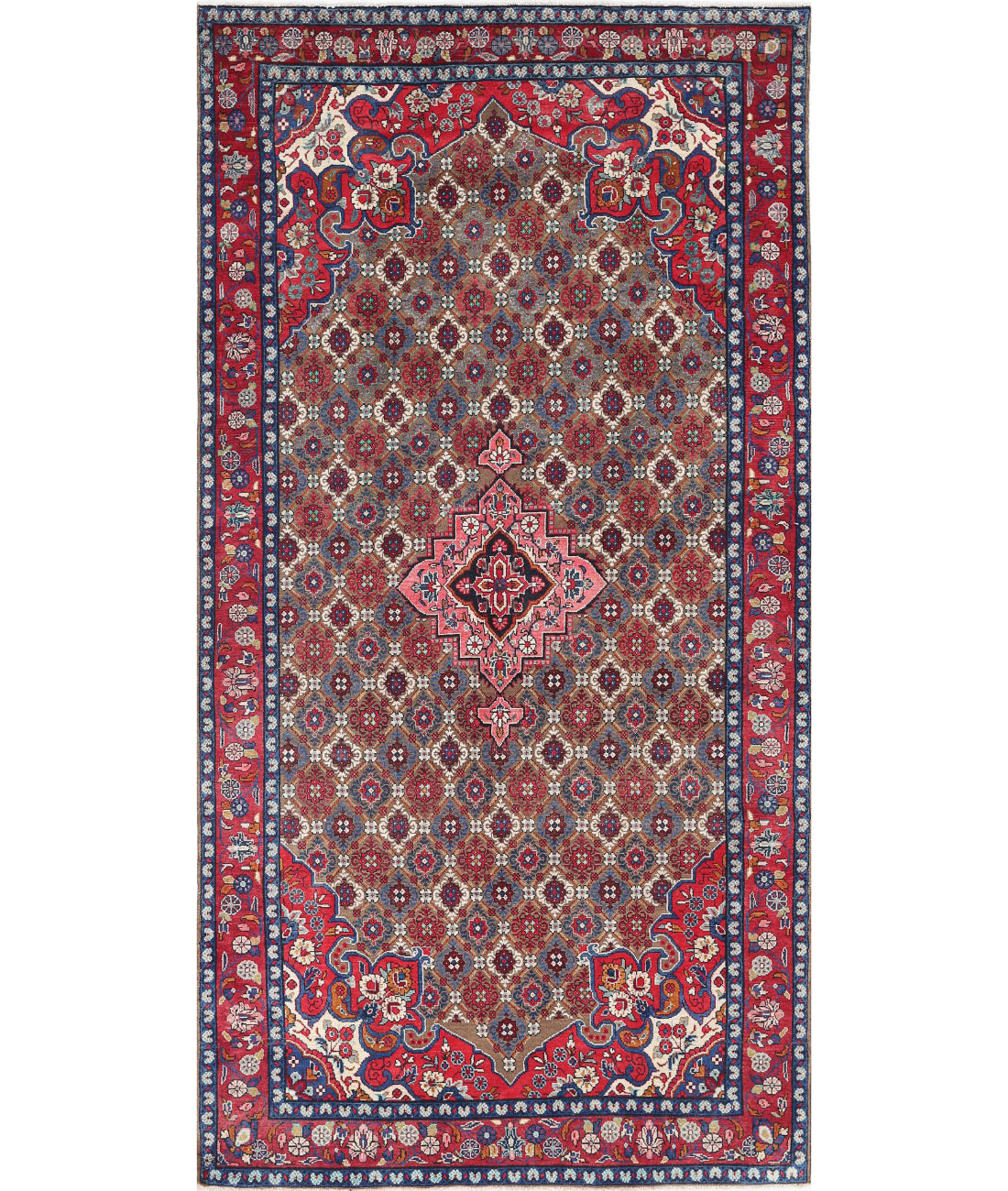 Hand Knotted Persian Bijar Wool Rug - 5&#39;1&#39;&#39; x 10&#39;2&#39;&#39; 5&#39;1&#39;&#39; x 10&#39;2&#39;&#39; (153 X 305) / Taupe / Red