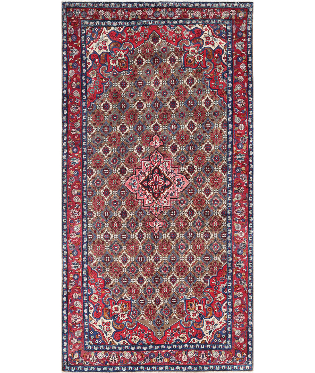Hand Knotted Oriental Bijar Wool Rug - 5'1'' x 10'2''