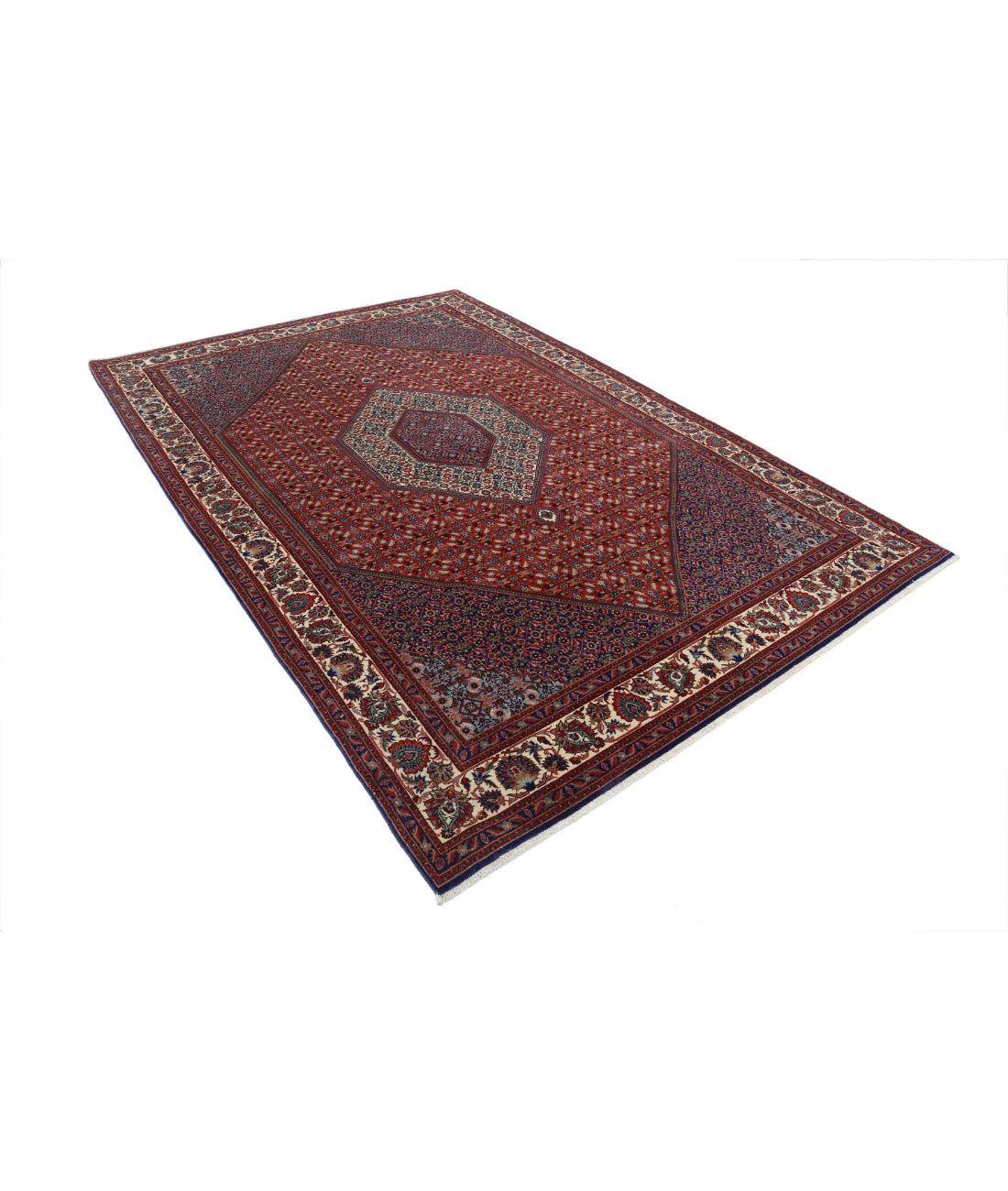 Hand Knotted Persian Bijar Wool Rug - 6'7'' x 9'11'' 6'7'' x 9'11'' (198 X 298) / Red / Ivory