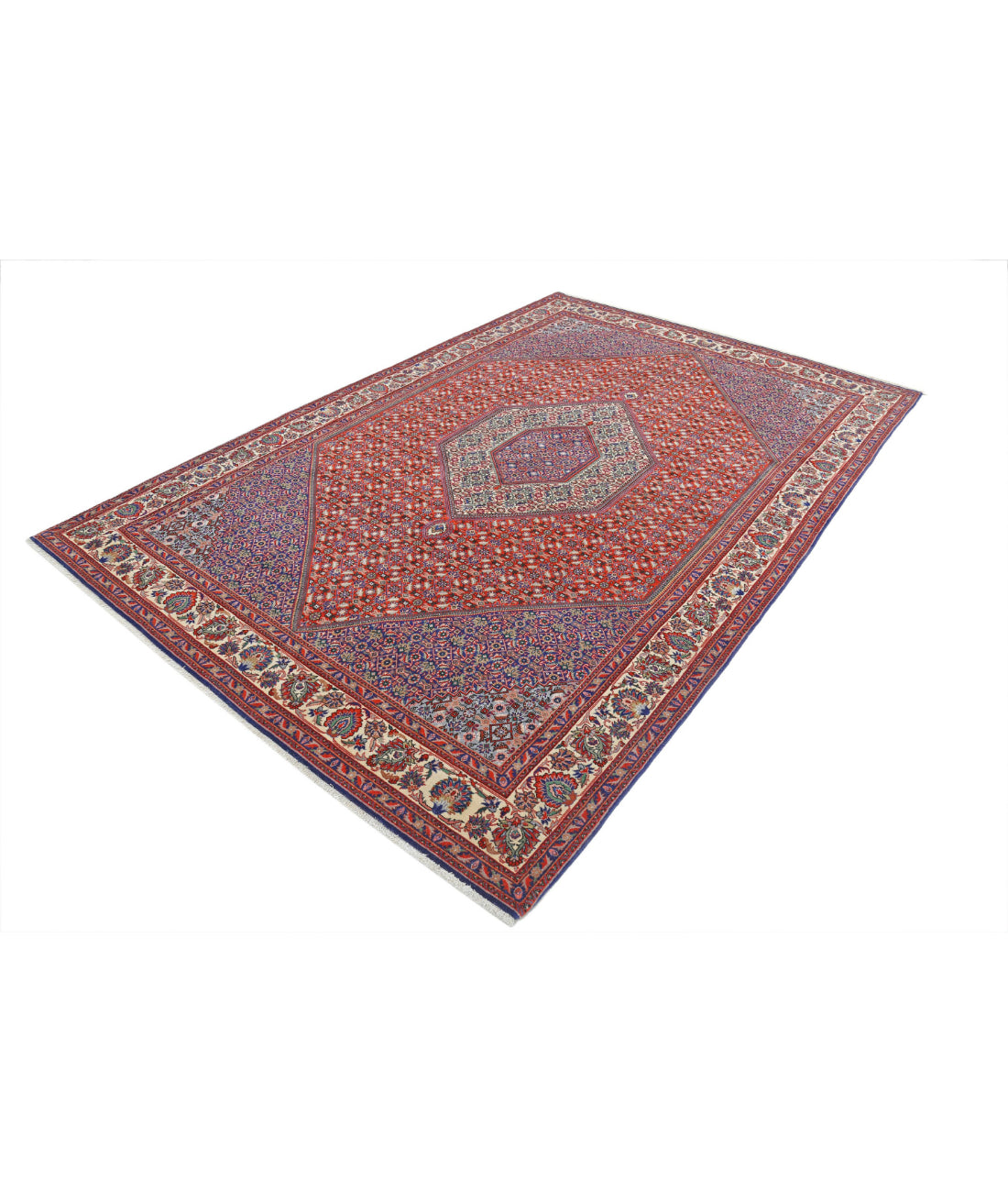 Hand Knotted Persian Bijar Wool Rug - 6'7'' x 9'11'' 6'7'' x 9'11'' (198 X 298) / Red / Ivory