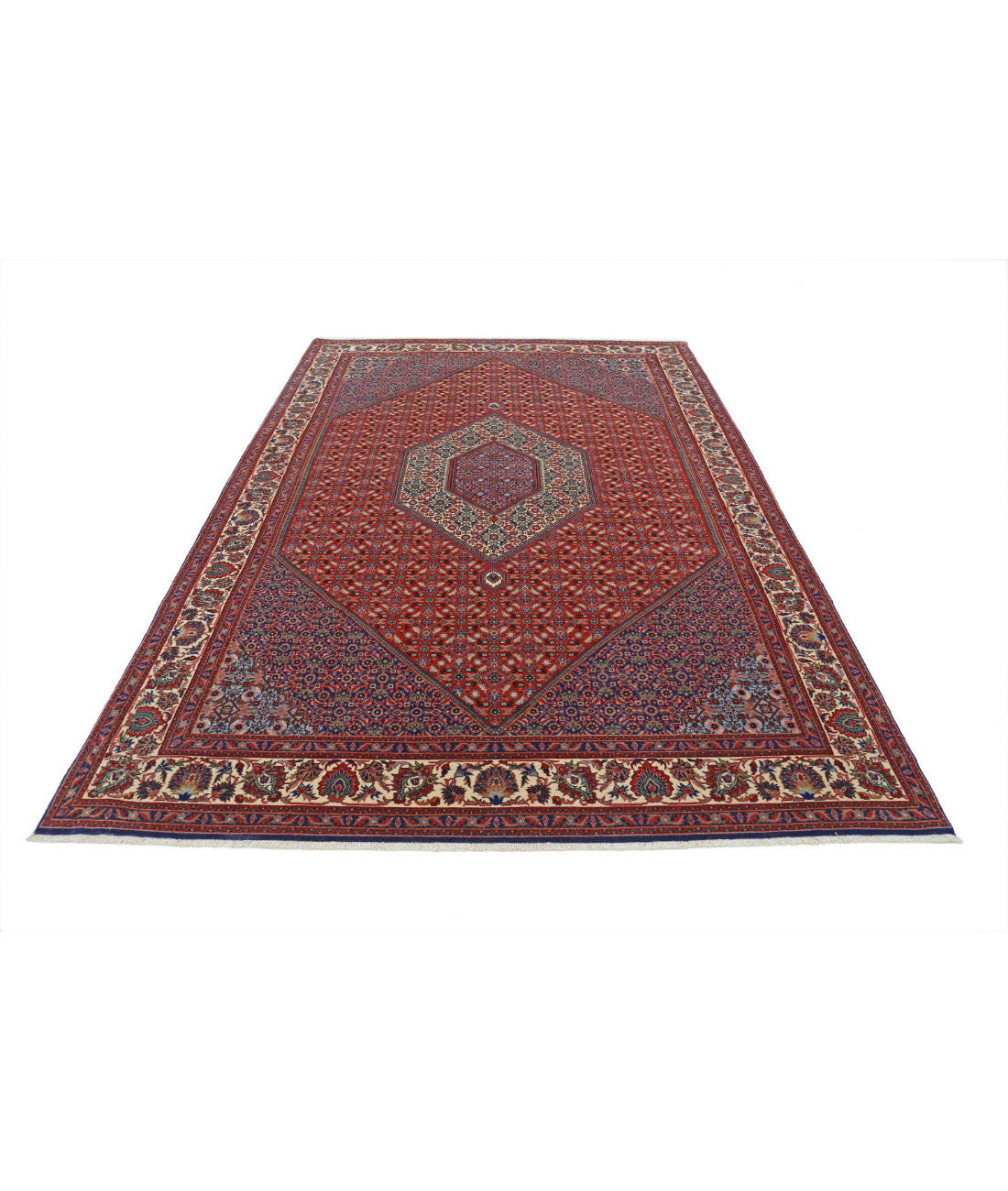 Hand Knotted Persian Bijar Wool Rug - 6'7'' x 9'11'' 6'7'' x 9'11'' (198 X 298) / Red / Ivory