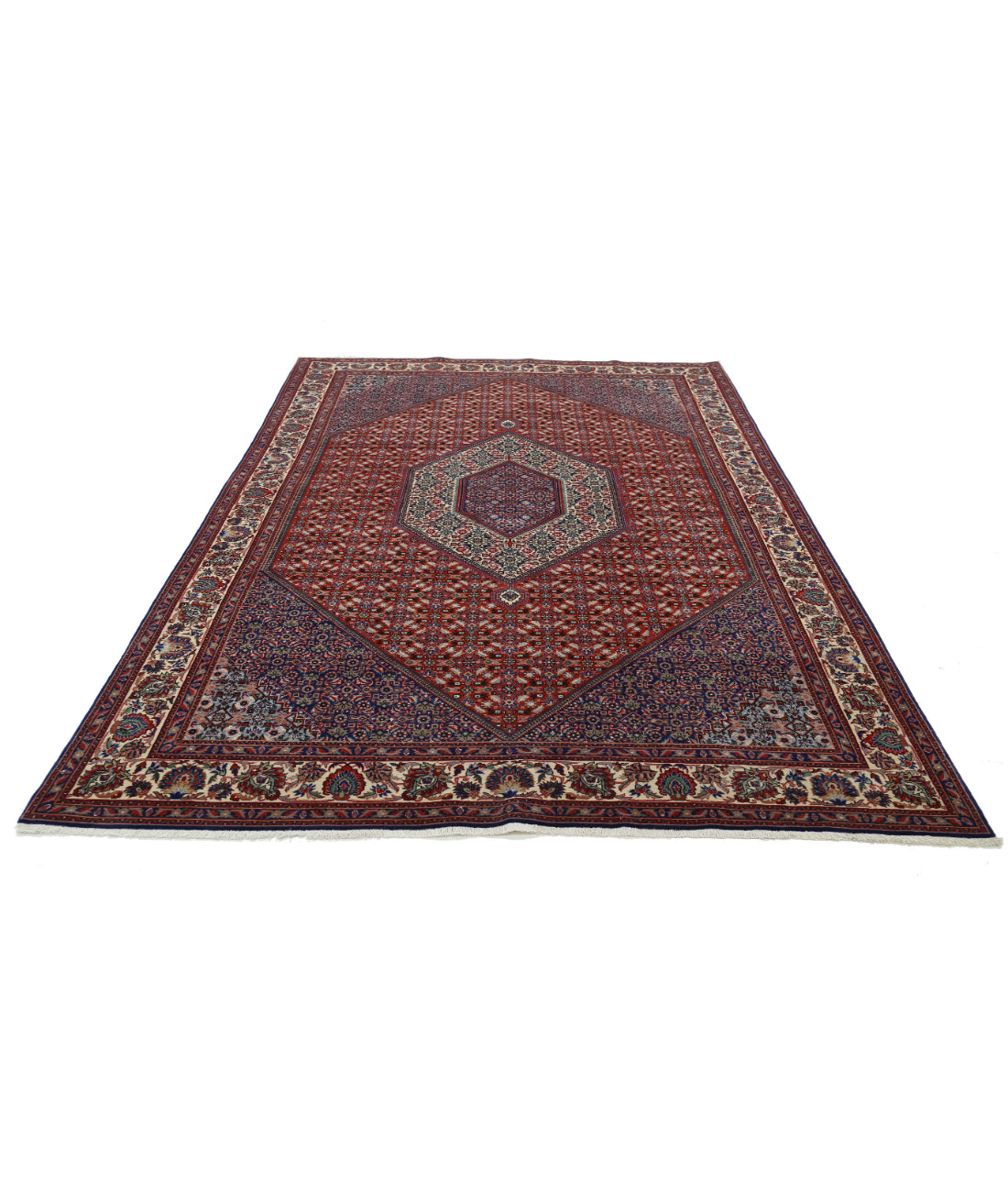 Hand Knotted Persian Bijar Wool & Silk Rug - 6'7'' x 9'8'' 6'7'' x 9'8'' (198 X 290) / Red / Ivory