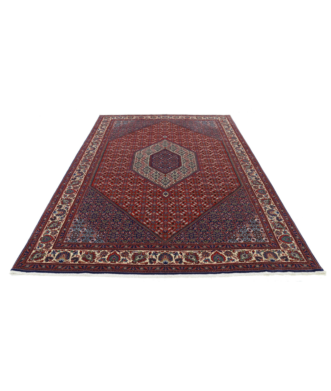 Hand Knotted Persian Bijar Wool & Silk Rug - 6'7'' x 10'0'' 6'7'' x 10'0'' (198 X 300) / Red / Ivory