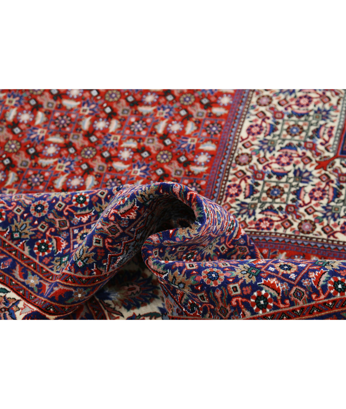 Hand Knotted Persian Bijar Wool & Silk Rug - 6'7'' x 10'0'' 6'7'' x 10'0'' (198 X 300) / Red / Ivory