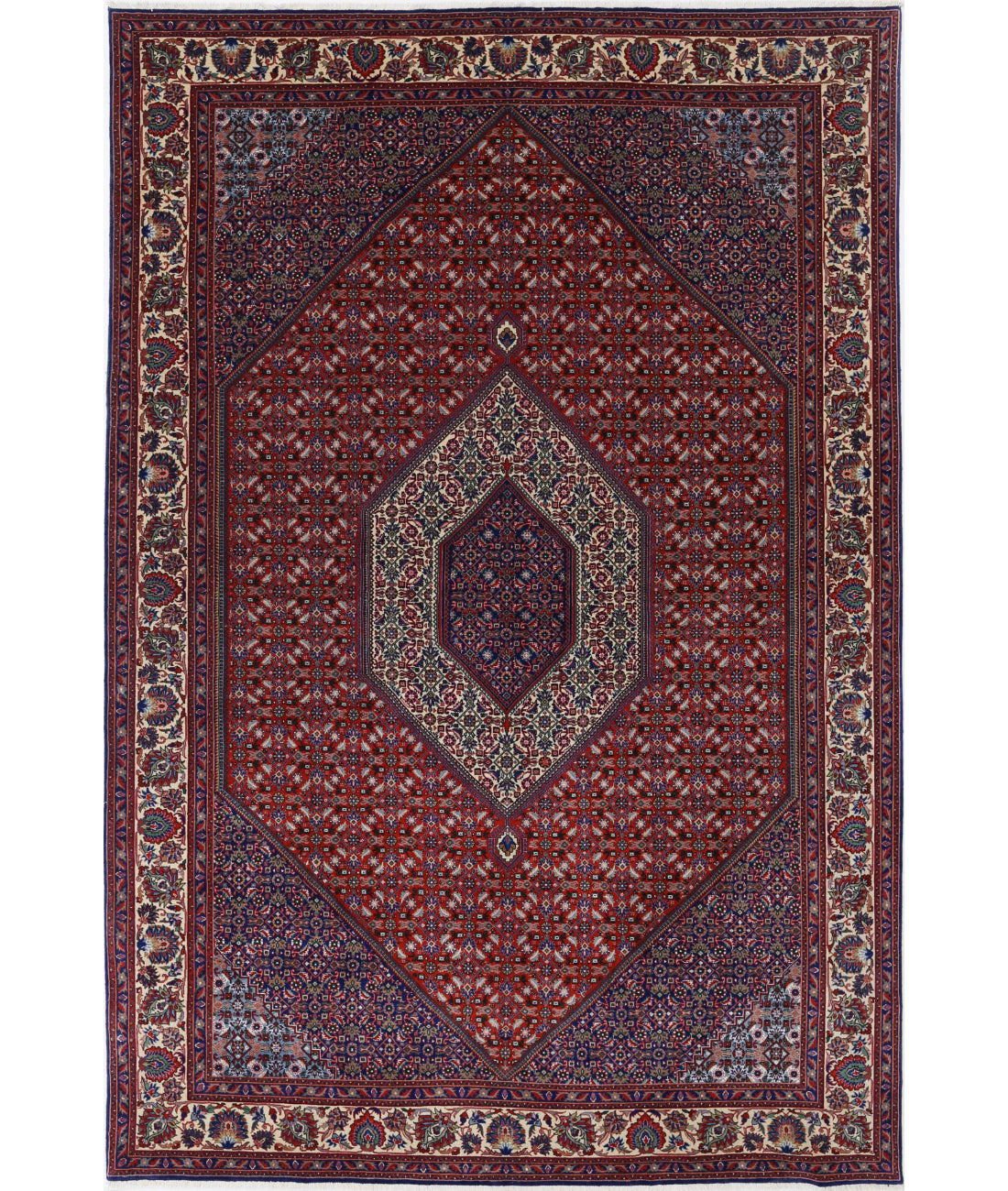 Hand Knotted Persian Bijar Wool &amp; Silk Rug - 6&#39;7&#39;&#39; x 10&#39;0&#39;&#39; 6&#39;7&#39;&#39; x 10&#39;0&#39;&#39; (198 X 300) / Red / Ivory
