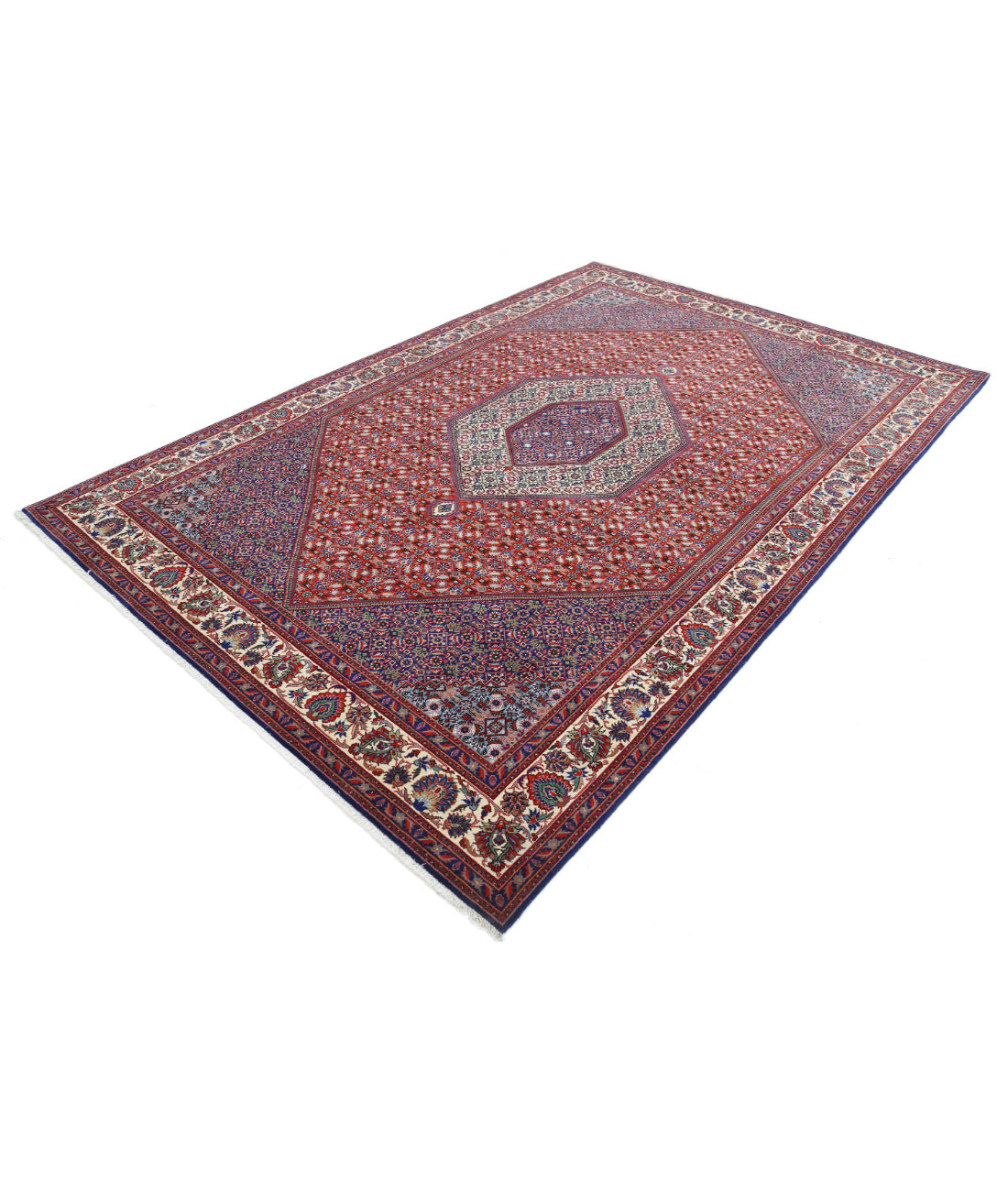 Hand Knotted Persian Bijar Wool & Silk Rug - 6'7'' x 9'10'' 6'7'' x 9'10'' (198 X 295) / Red / Ivory