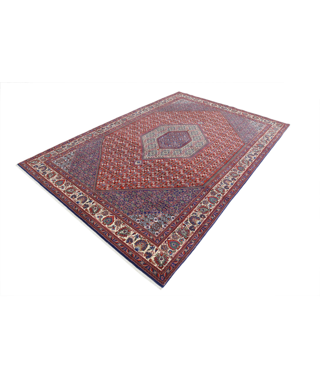 Hand Knotted Persian Bijar Wool & Silk Rug - 6'7'' x 9'9'' 6'7'' x 9'9'' (198 X 293) / Red / Ivory