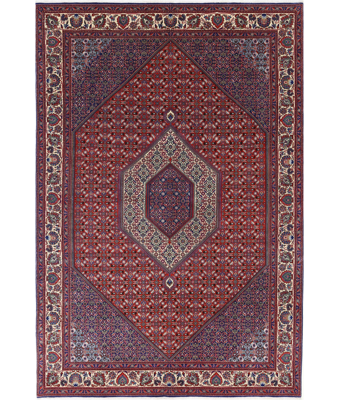 Hand Knotted Persian Bijar Wool &amp; Silk Rug - 6&#39;7&#39;&#39; x 9&#39;9&#39;&#39; 6&#39;7&#39;&#39; x 9&#39;9&#39;&#39; (198 X 293) / Red / Ivory