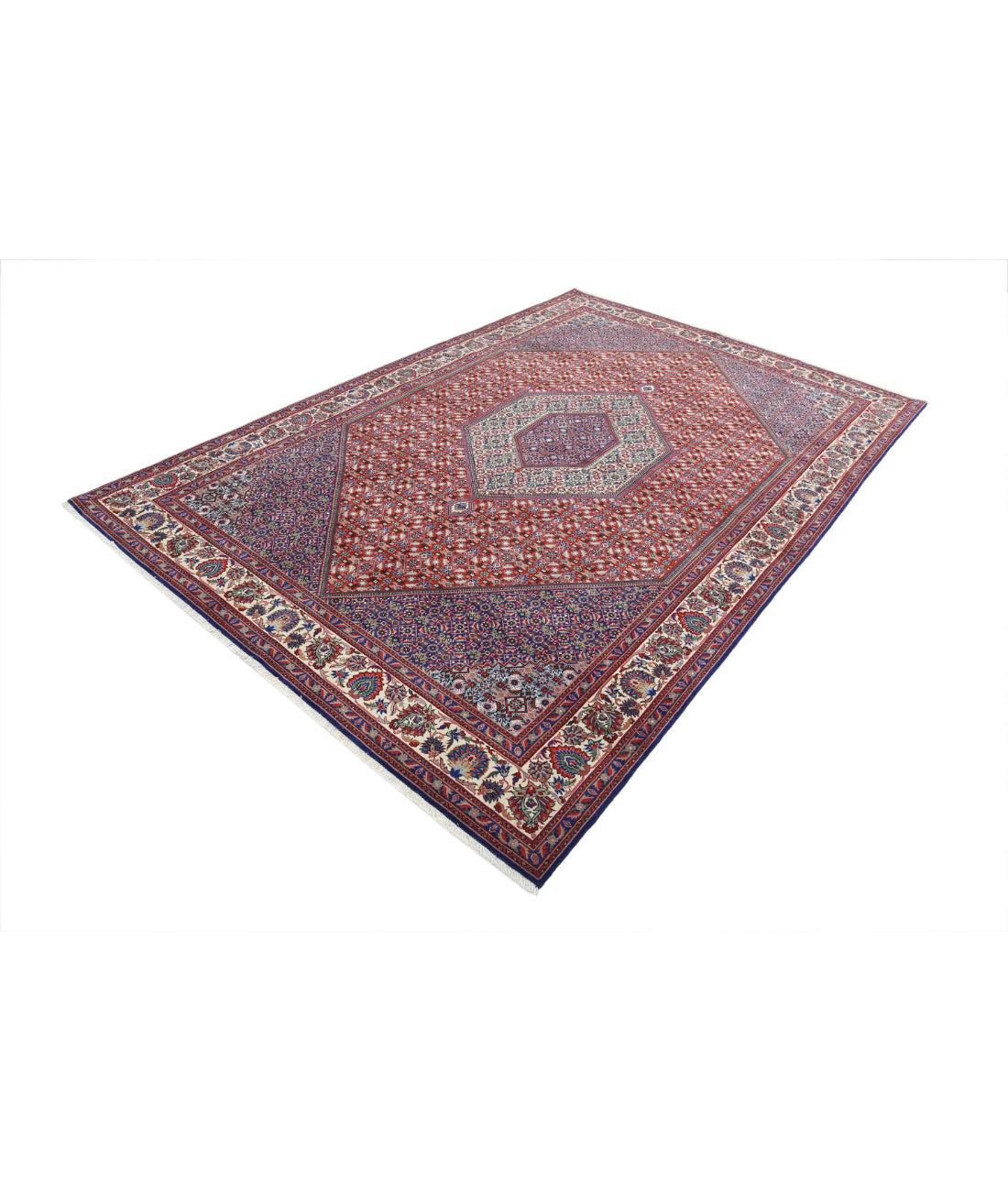 Hand Knotted Persian Bijar Wool & Silk Rug - 6'7'' x 9'9'' 6'7'' x 9'9'' (198 X 293) / Red / Ivory