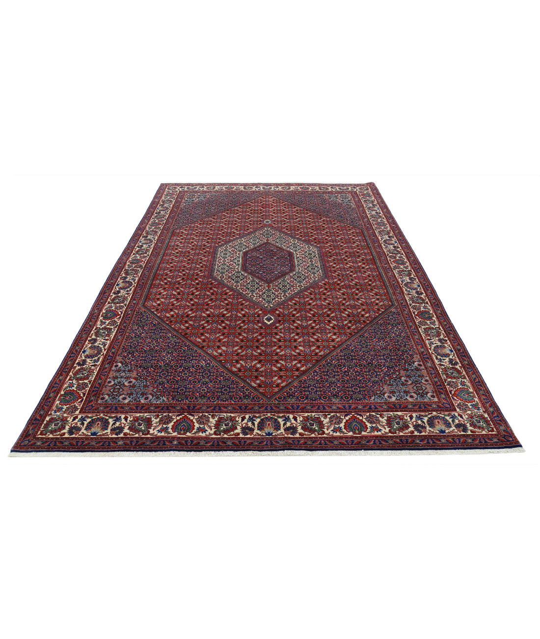 Hand Knotted Persian Bijar Wool & Silk Rug - 6'7'' x 9'9'' 6'7'' x 9'9'' (198 X 293) / Red / Ivory