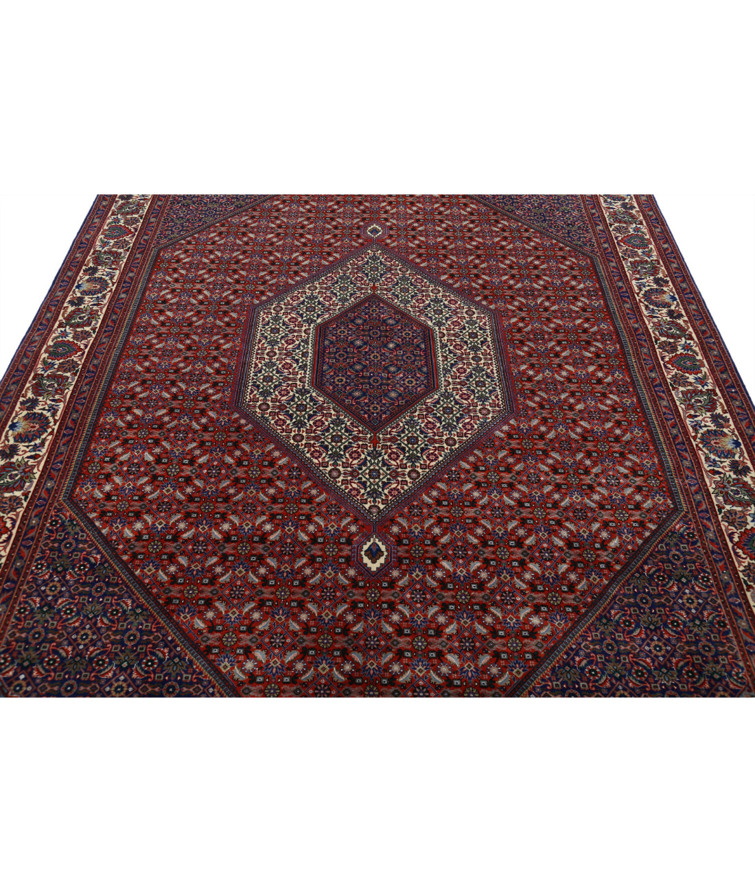 Hand Knotted Persian Bijar Wool & Silk Rug - 6'7'' x 9'9'' 6'7'' x 9'9'' (198 X 293) / Red / Ivory