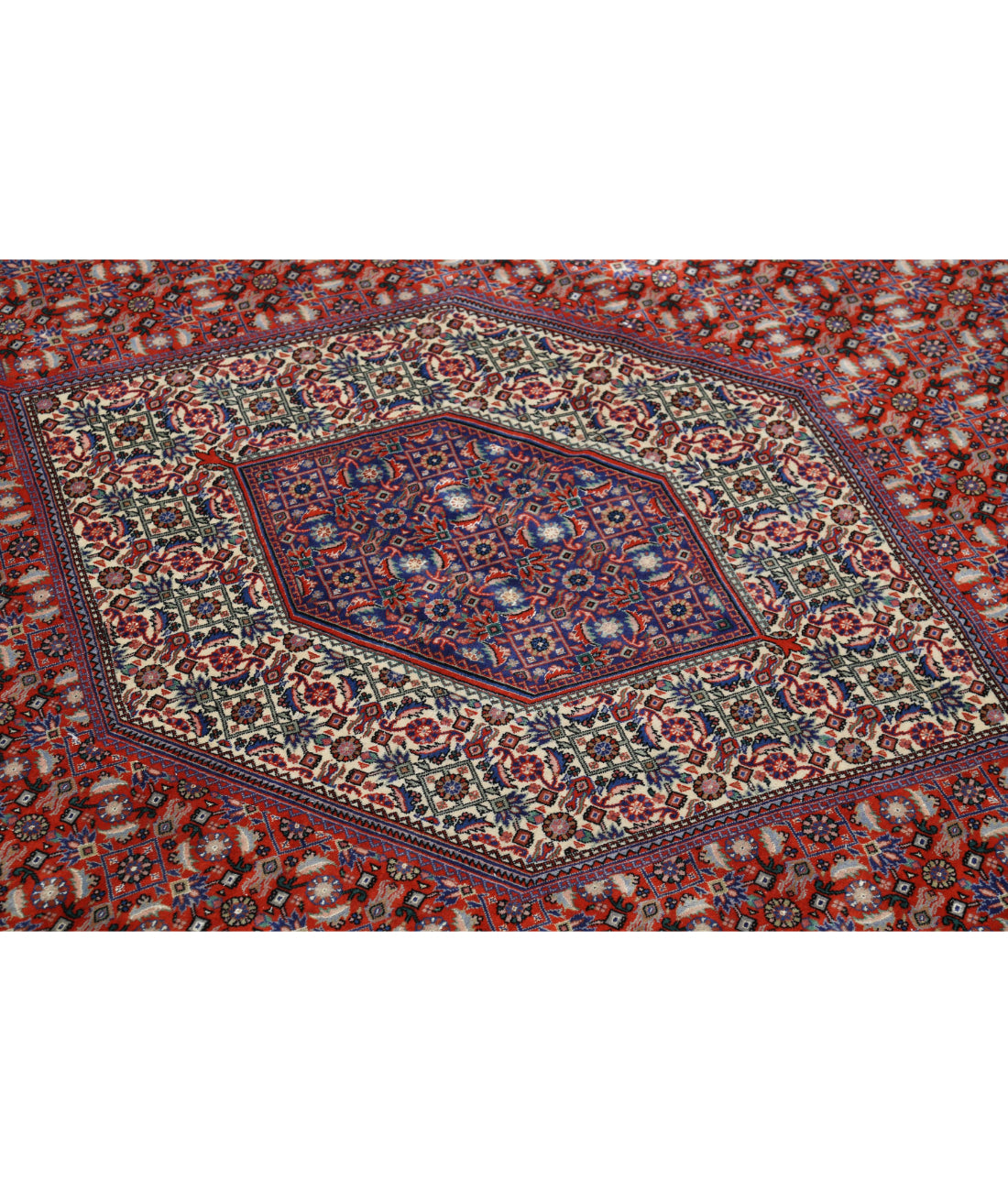 Hand Knotted Persian Bijar Wool & Silk Rug - 6'7'' x 9'10'' 6'7'' x 9'10'' (198 X 295) / Red / Ivory