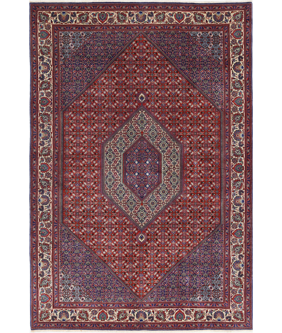 Hand Knotted Persian Bijar Wool &amp; Silk Rug - 6&#39;7&#39;&#39; x 9&#39;10&#39;&#39; 6&#39;7&#39;&#39; x 9&#39;10&#39;&#39; (198 X 295) / Red / Ivory