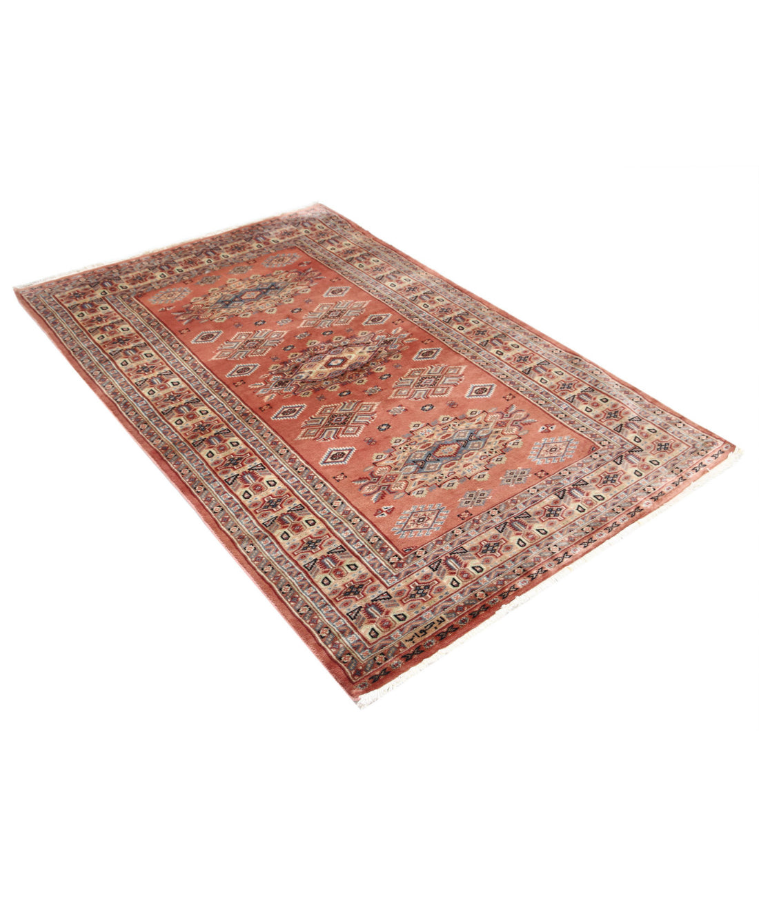 Hand Knotted Tribal Jaldar Fine Wool Rug - 4'2'' x 6'1'' 4'2'' x 6'1'' (125 X 183) / Peach / Ivory