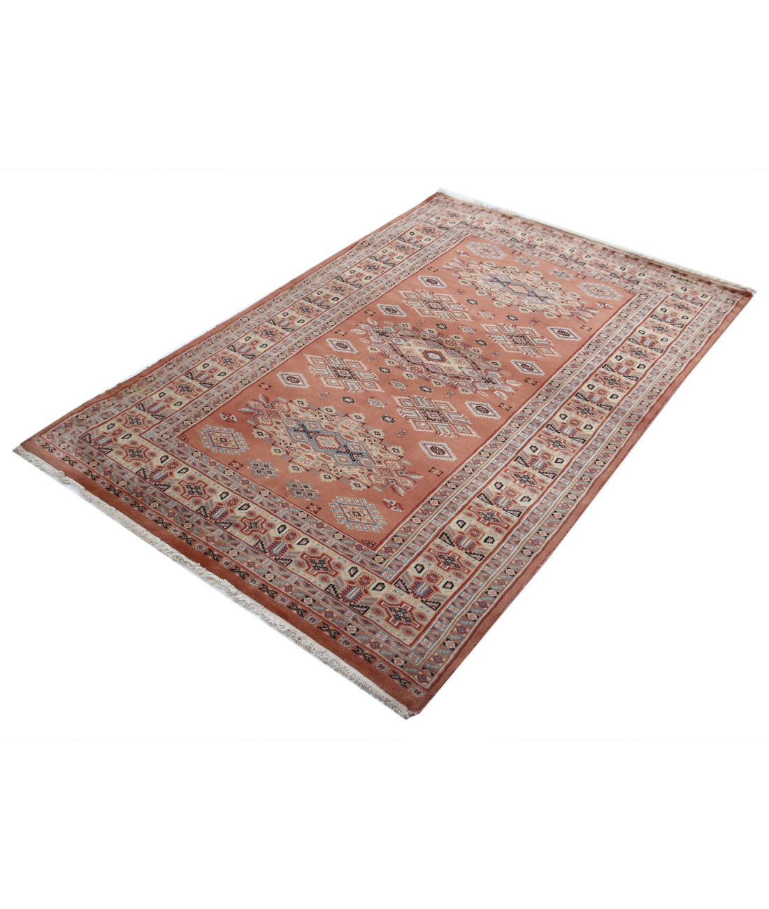 Hand Knotted Tribal Jaldar Fine Wool Rug - 4'2'' x 6'1'' 4'2'' x 6'1'' (125 X 183) / Peach / Ivory