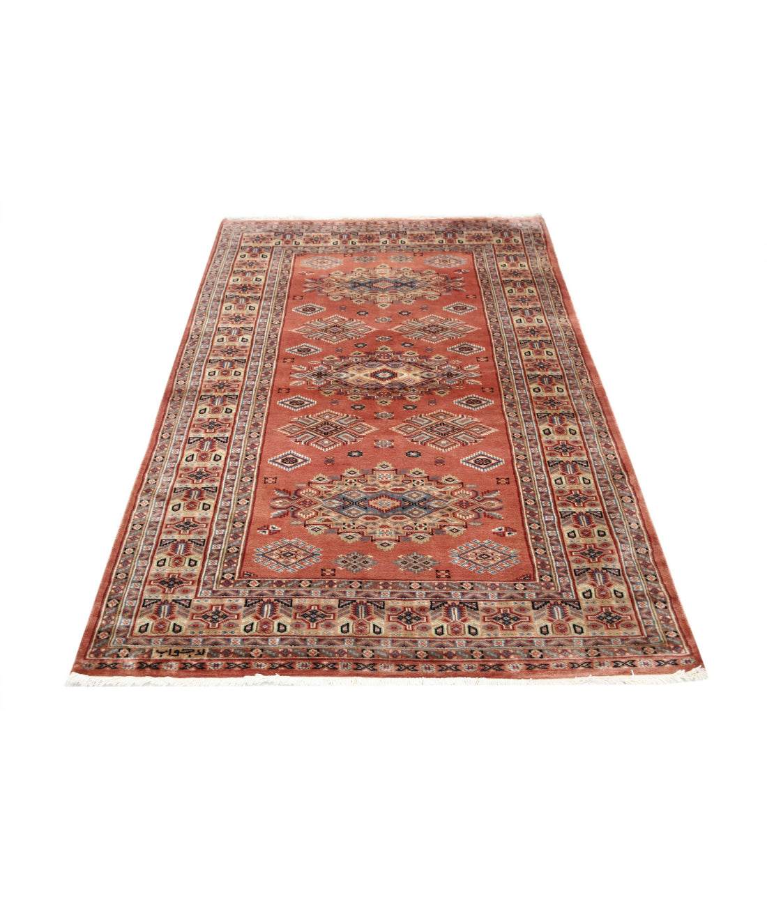Hand Knotted Tribal Jaldar Fine Wool Rug - 4'2'' x 6'1'' 4'2'' x 6'1'' (125 X 183) / Peach / Ivory