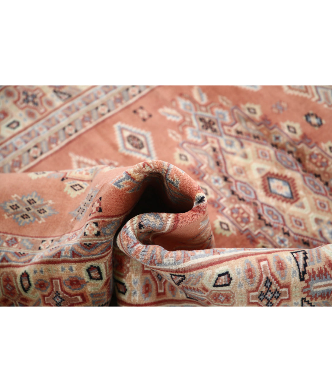 Hand Knotted Tribal Jaldar Fine Wool Rug - 4'2'' x 6'1'' 4'2'' x 6'1'' (125 X 183) / Peach / Ivory