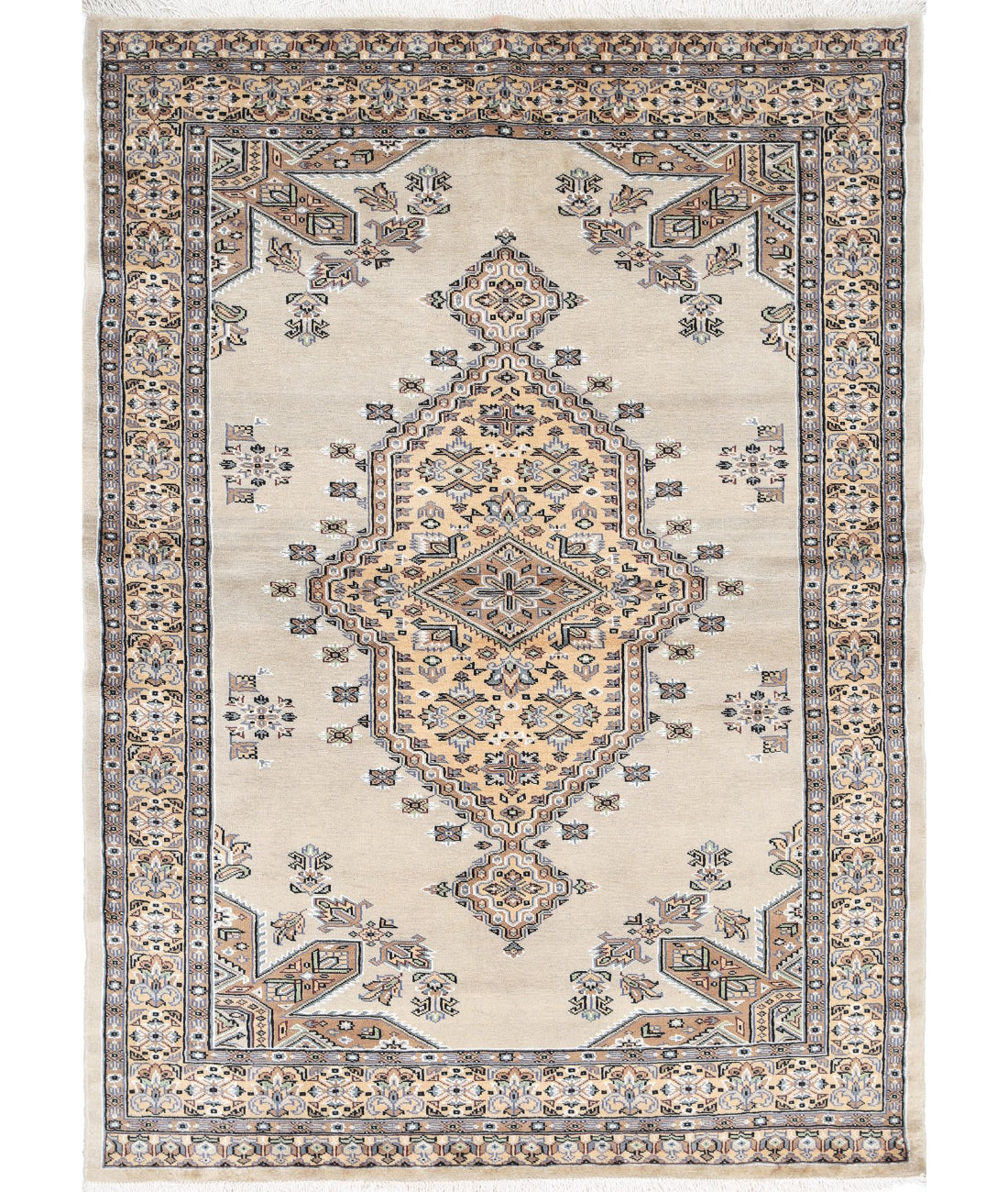 Hand Knotted Tribal Jaldar Fine Wool & Silk Rug - 4'6'' x 6'4''