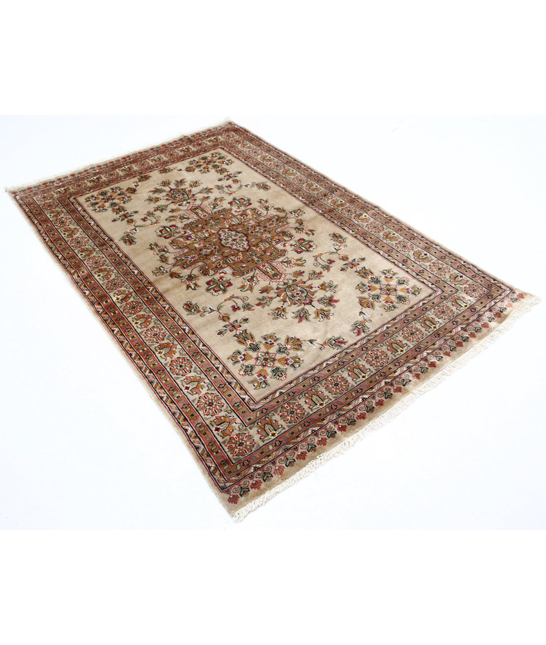 Hand Knotted Tribal Jaldar Fine Wool & Silk Rug - 4'6'' x 6'8'' 4'6'' x 6'8'' (135 X 200) / Ivory / Ivory
